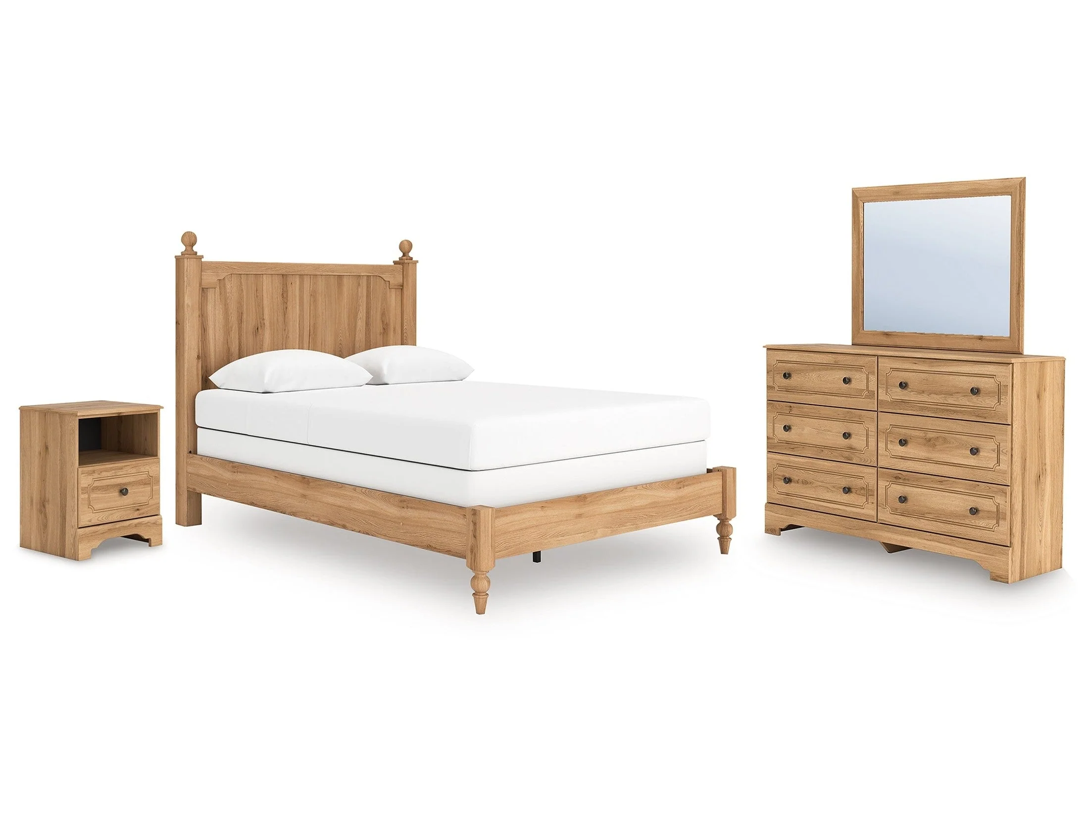 Aleaport Warm Brown Queen Panel Bed, Dresser, Mirror and Nightstand
