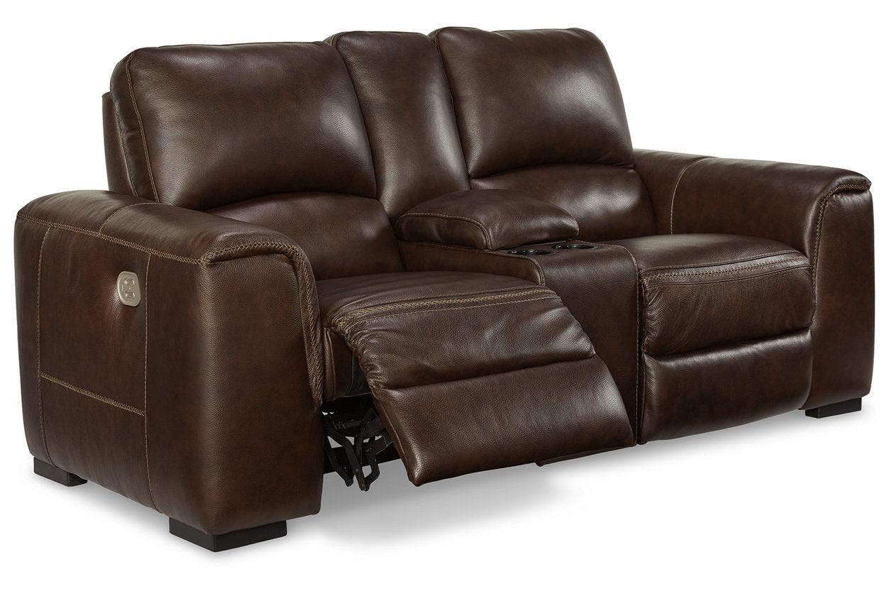 Alessandro Walnut Dual Power Leather Reclining Loveseat with Console - Image 3