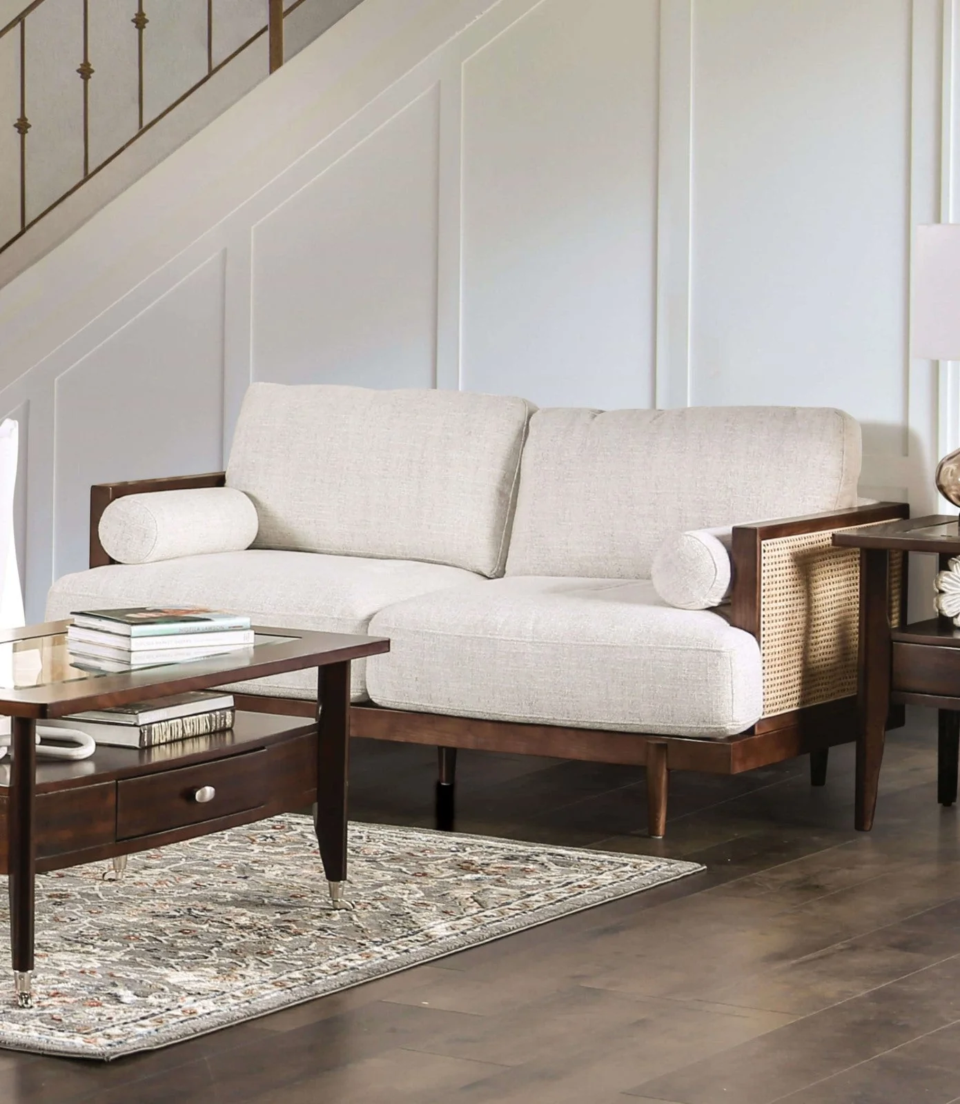 Alesund Beige/Walnut Sofa & Loveseat - Image 2