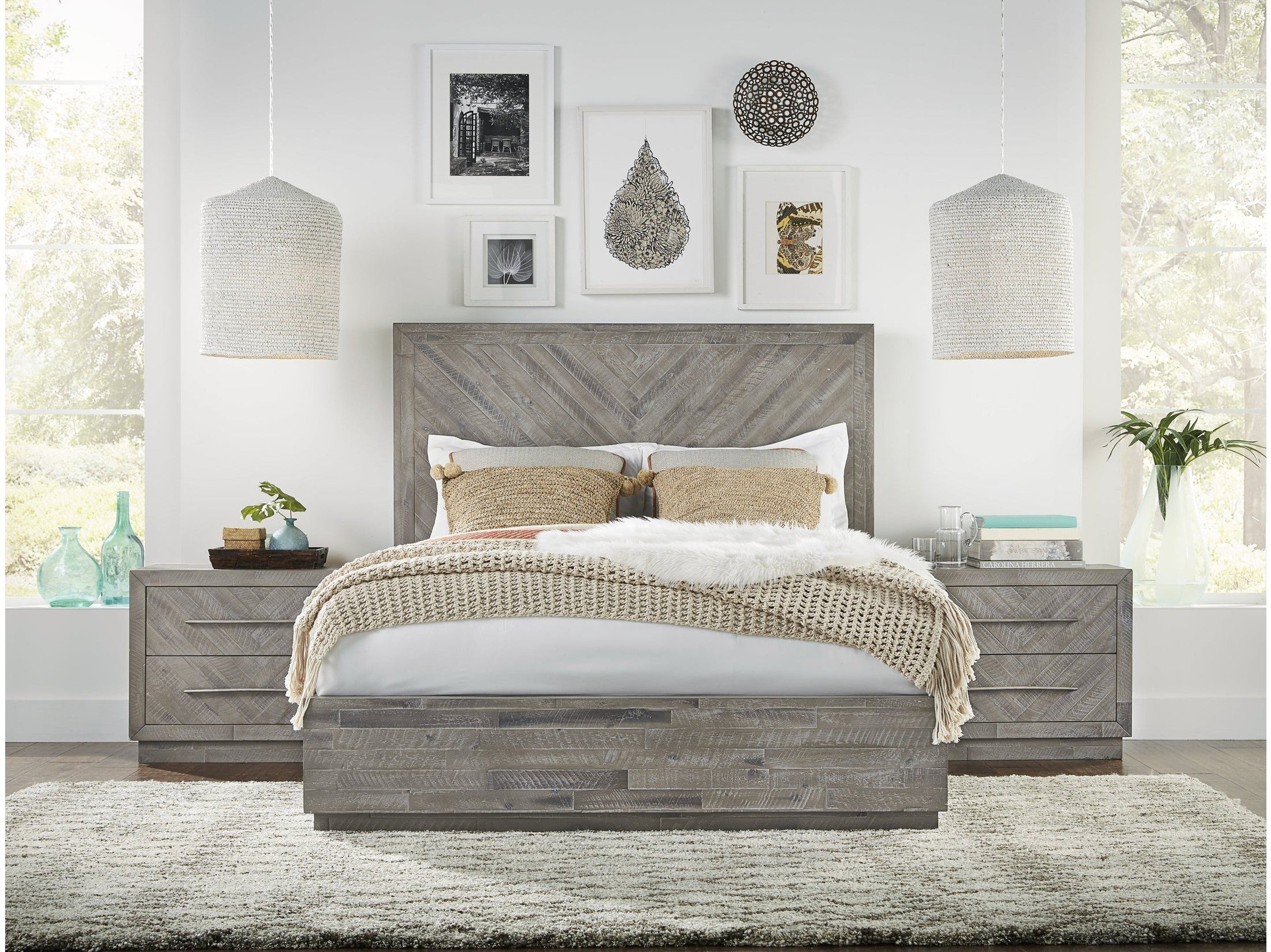 Alexandra Solid Wood California King Platform Bed in Rustic Latte
