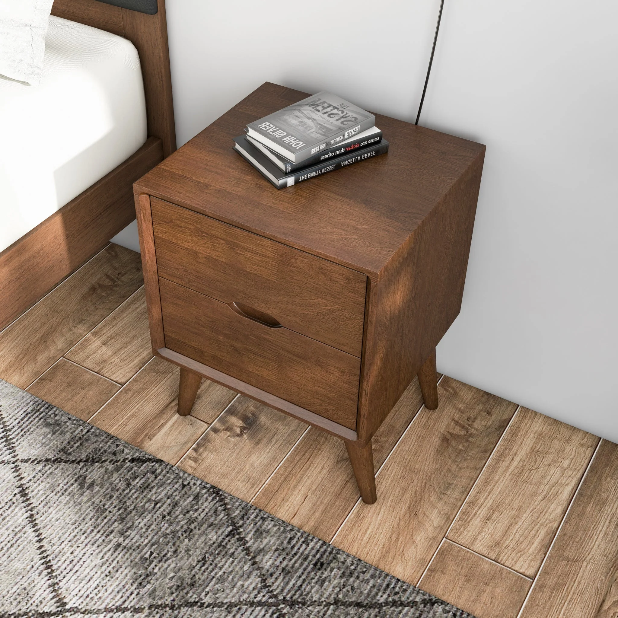 Alexandra Walnut Nightstand - 2 Drawers - Image 4