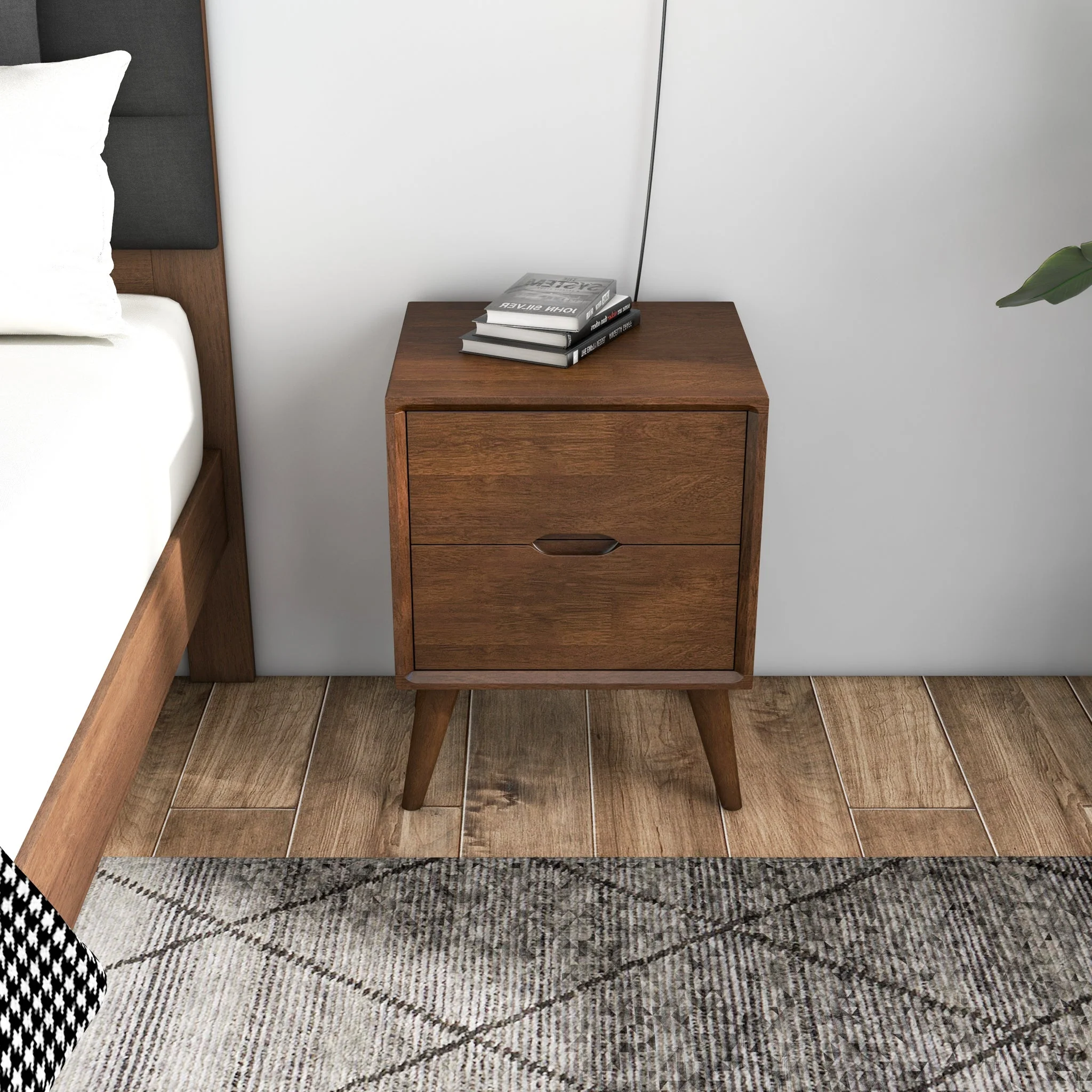 Alexandra Walnut Nightstand - 2 Drawers - Image 5