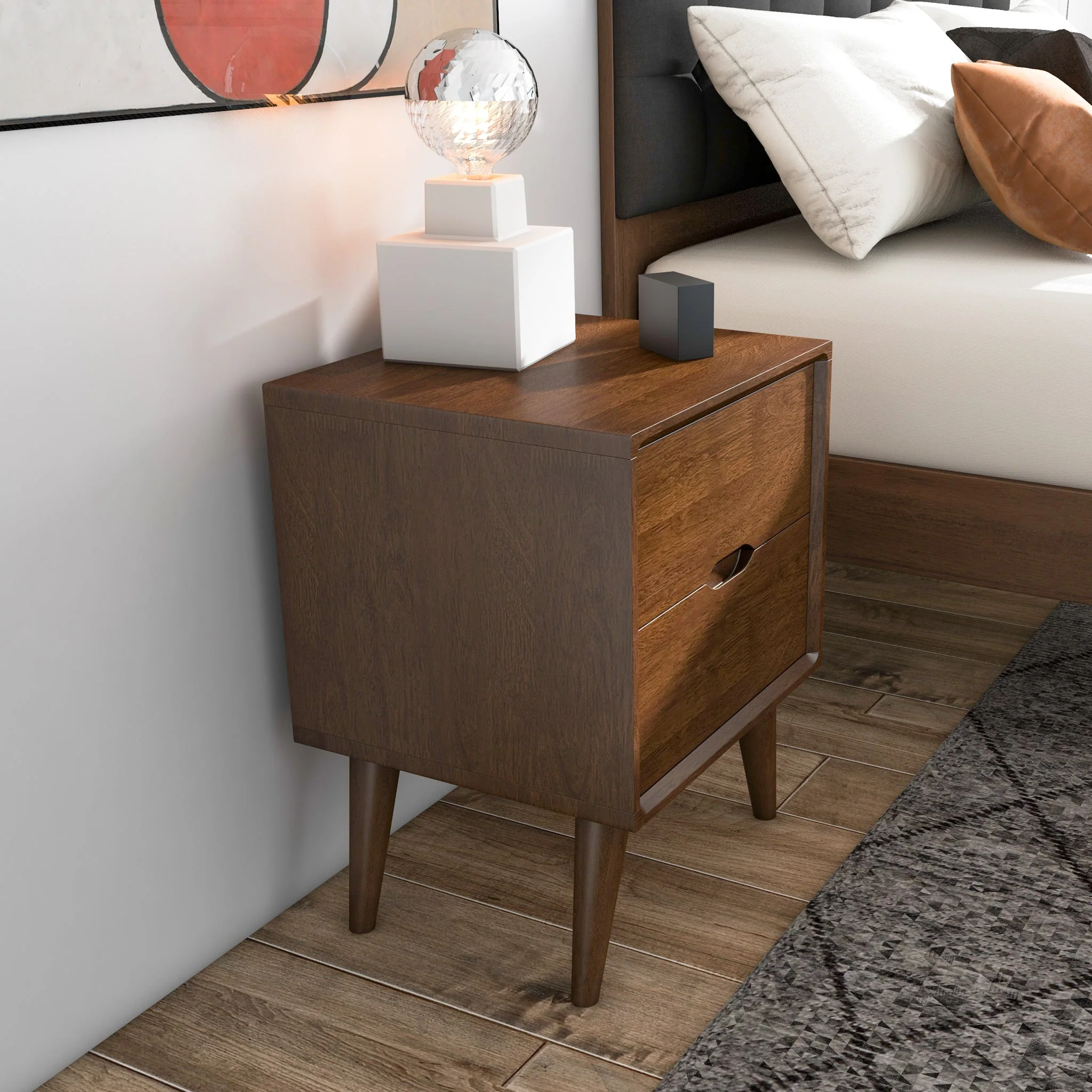 Alexandra Walnut Nightstand - 2 Drawers - Image 7