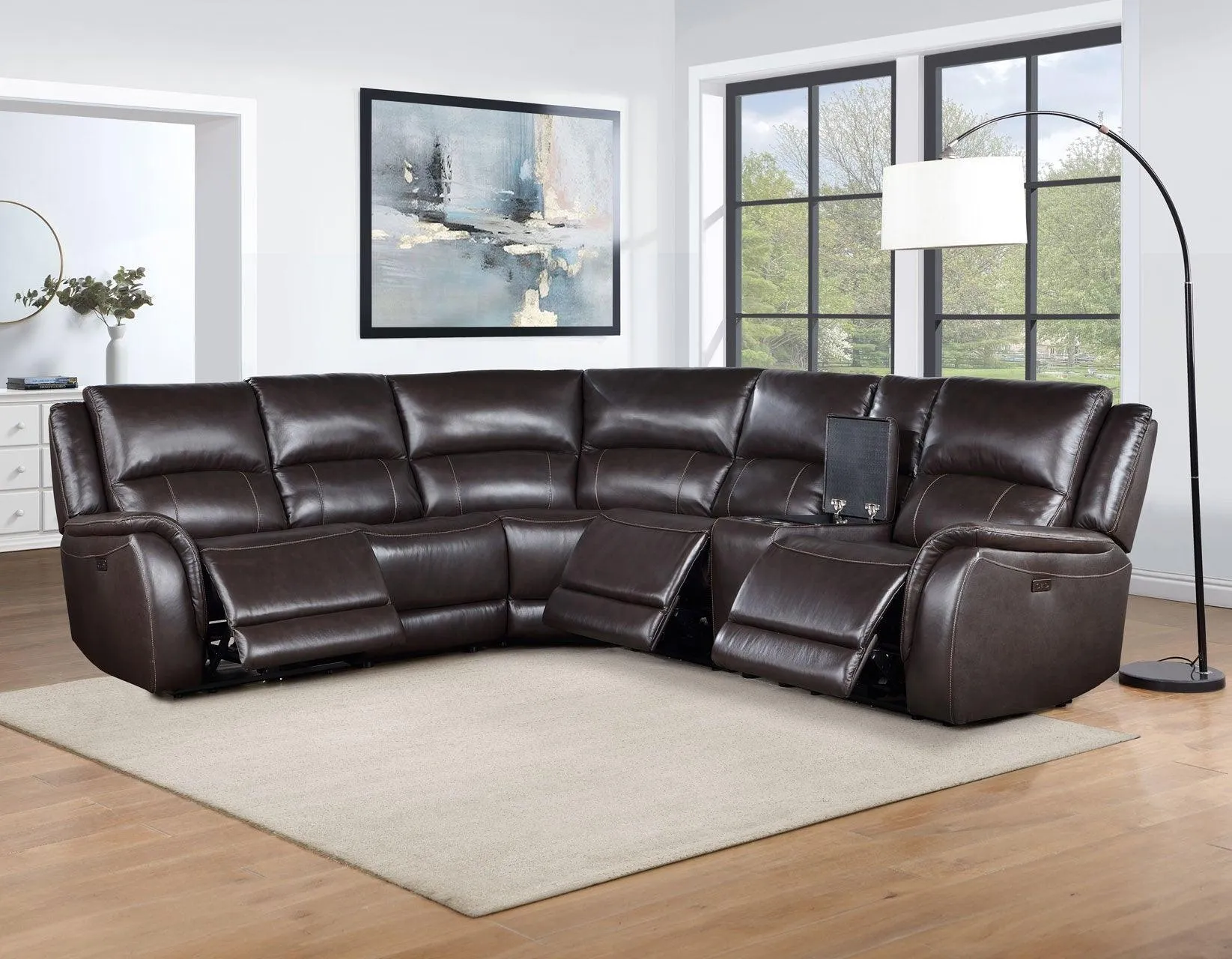Alexandria Chocolate Top-Grain Leather 6-Piece Power Reclining Set