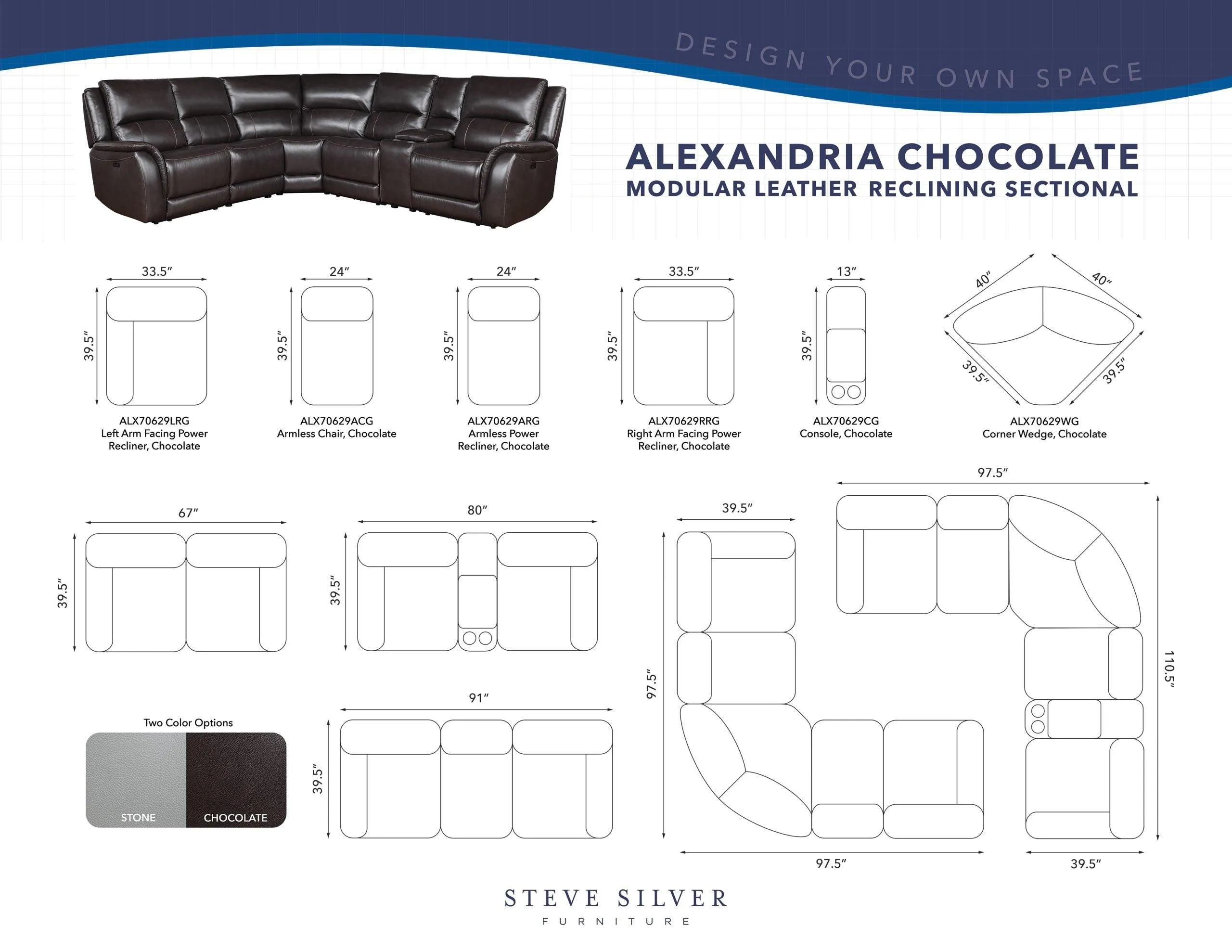 Alexandria Chocolate Top-Grain Leather 6-Piece Power Reclining Set - Image 13