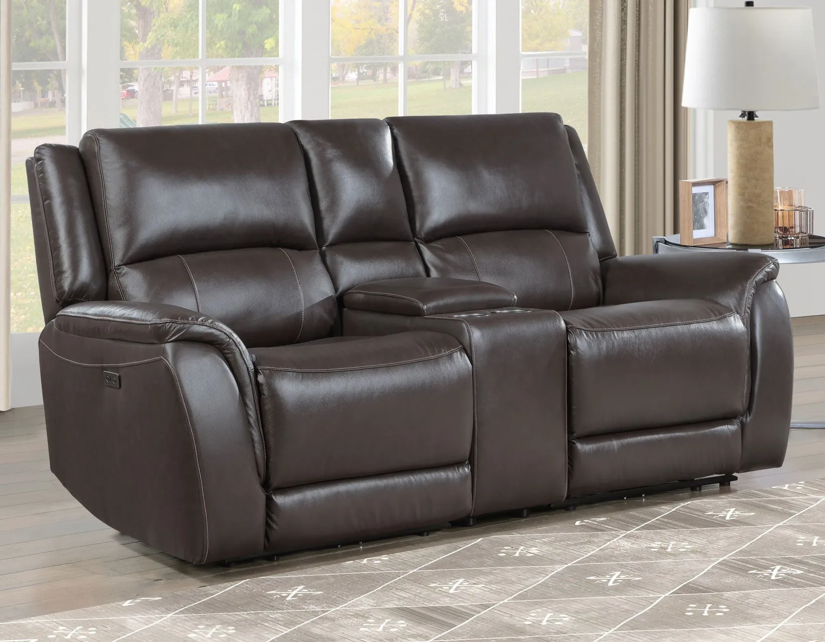 Alexandria Chocolate Top-Grain Leather Power Reclining Console Loveseat - Image 2