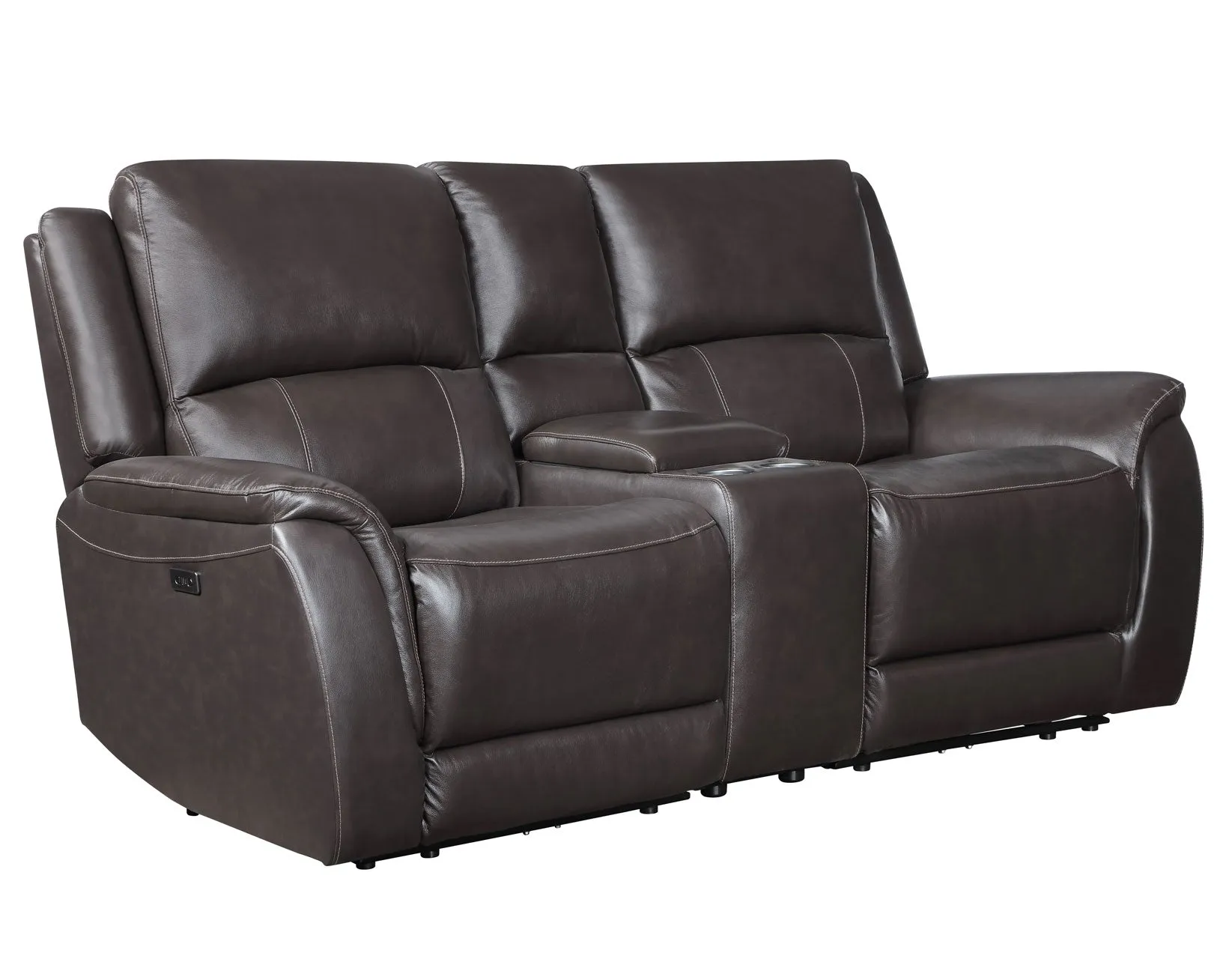 Alexandria Chocolate Top-Grain Leather Power Reclining Console Loveseat - Image 4