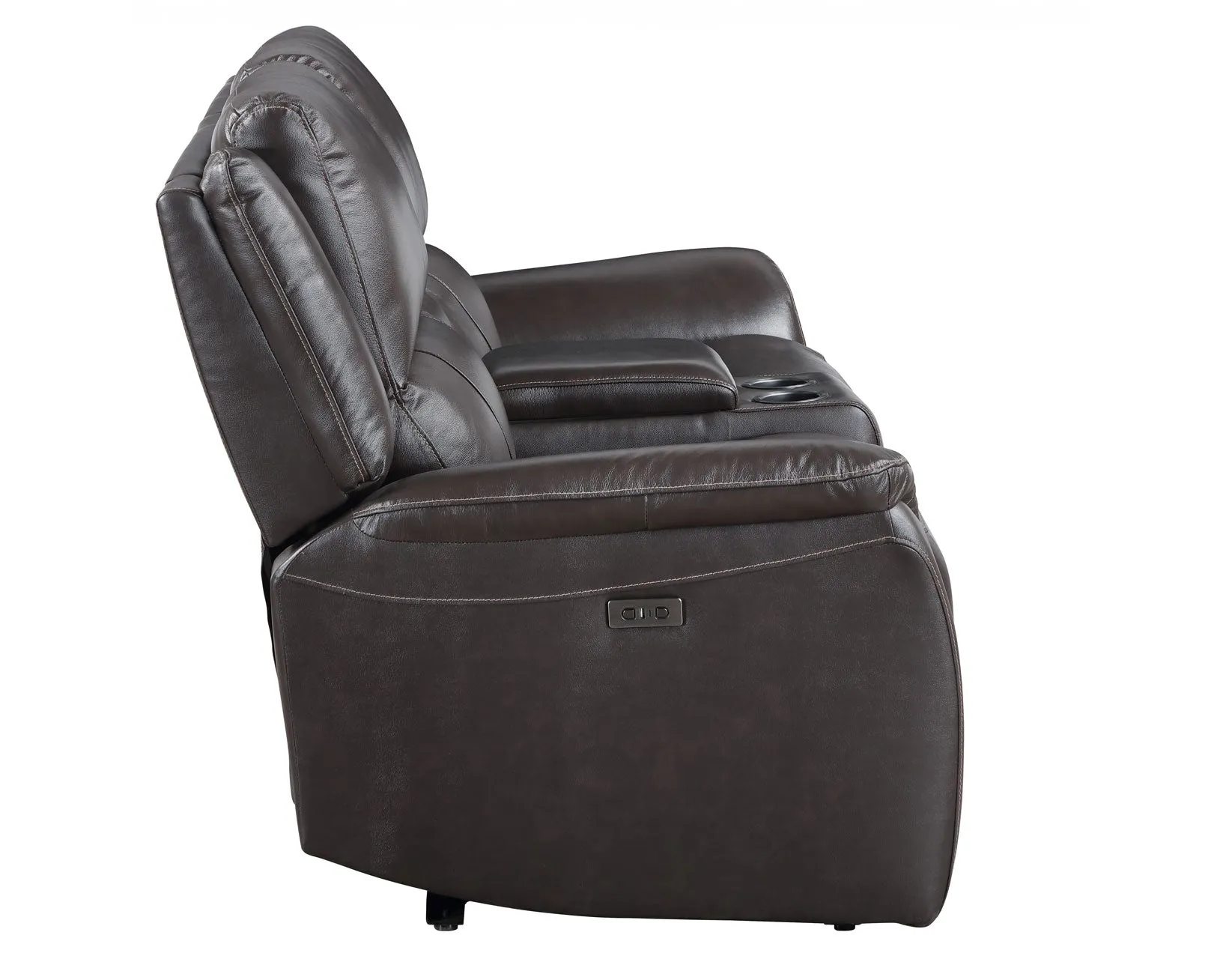 Alexandria Chocolate Top-Grain Leather Power Reclining Console Loveseat - Image 6