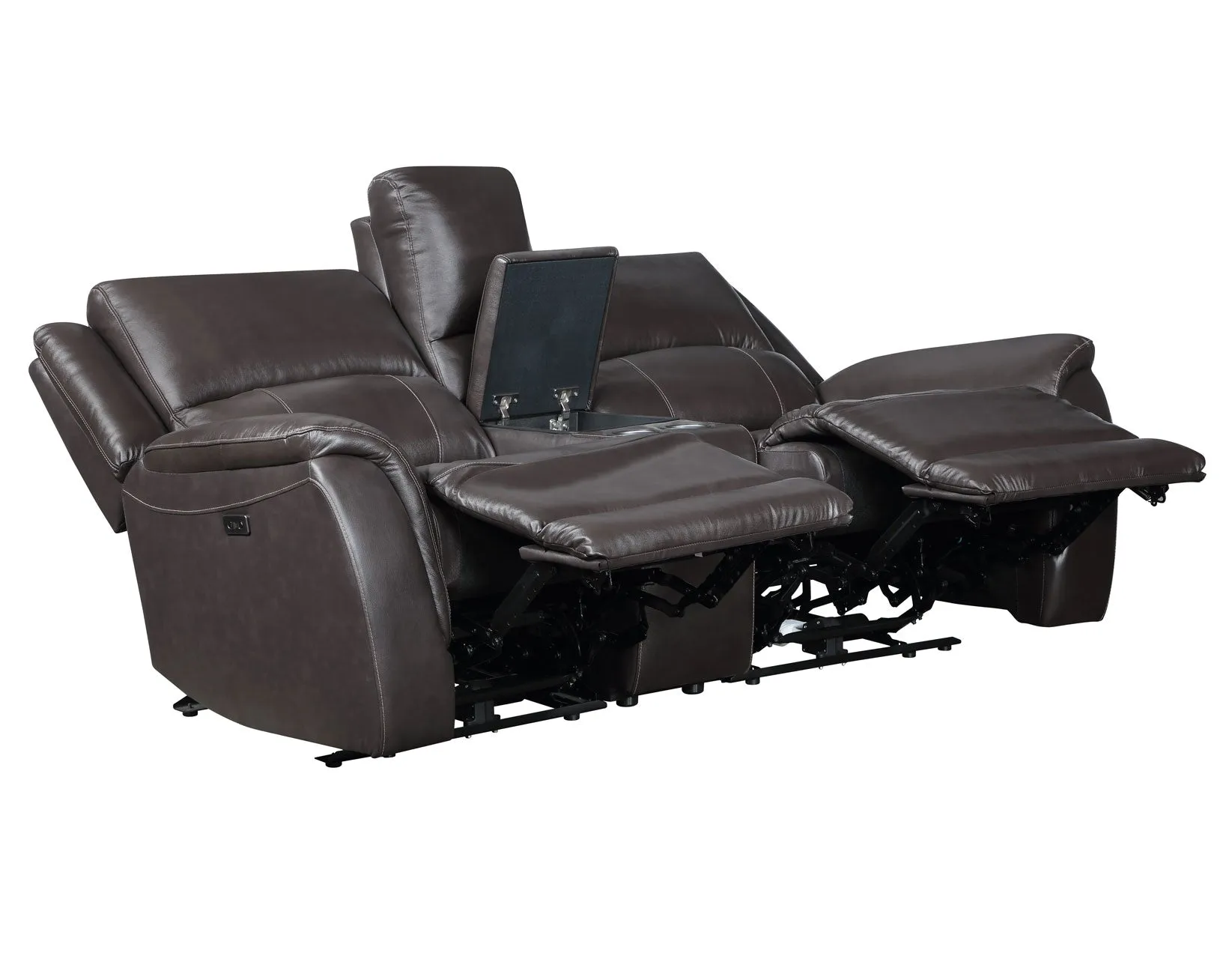 Alexandria Chocolate Top-Grain Leather Power Reclining Console Loveseat - Image 8