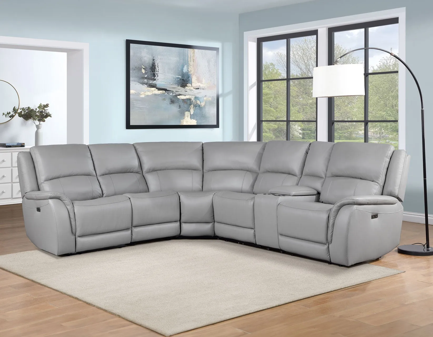Alexandria Stone Top-Grain Leather 6-Piece Power Reclining Set