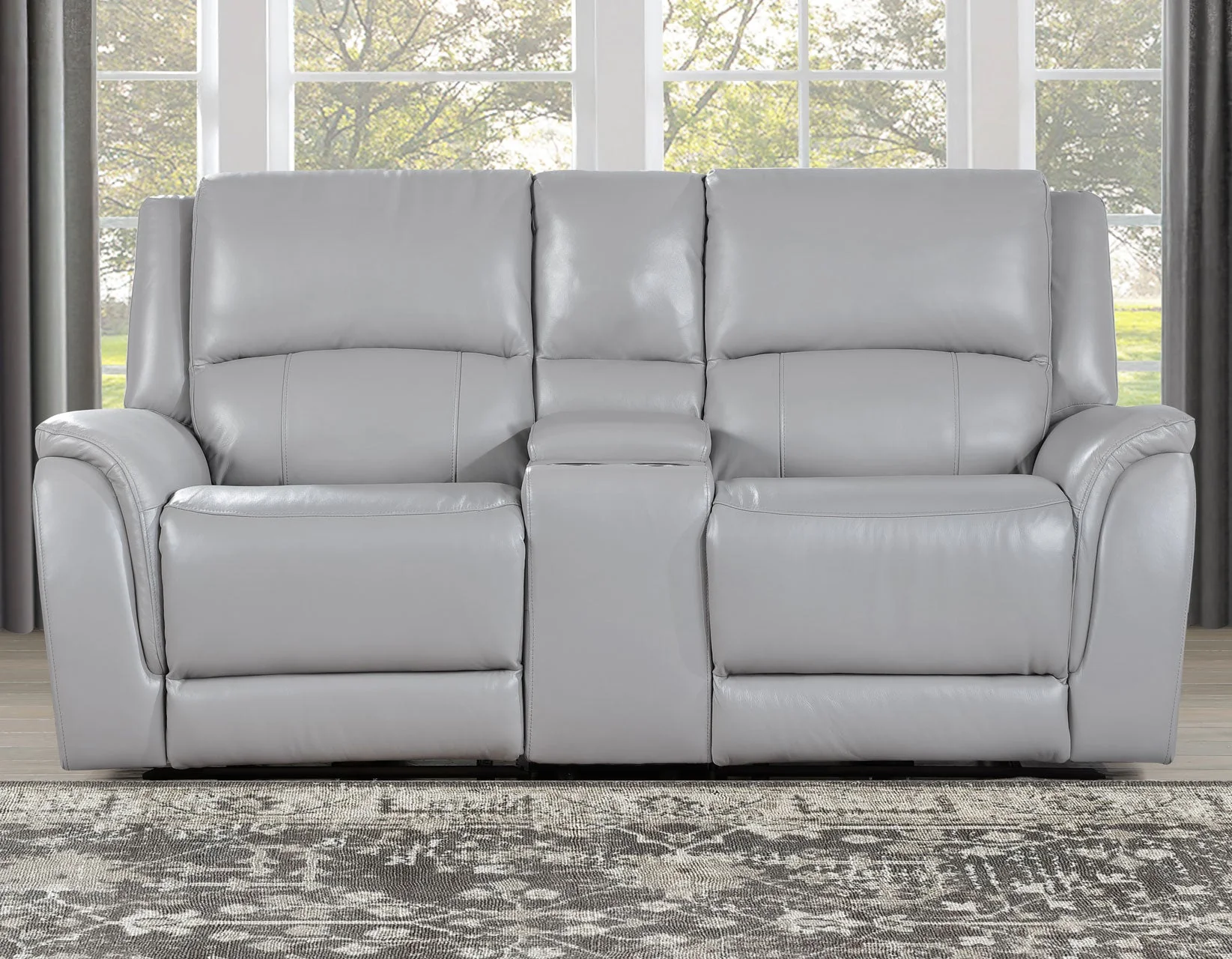 Alexandria Stone Top-Grain Leather Power Reclining Console Loveseat