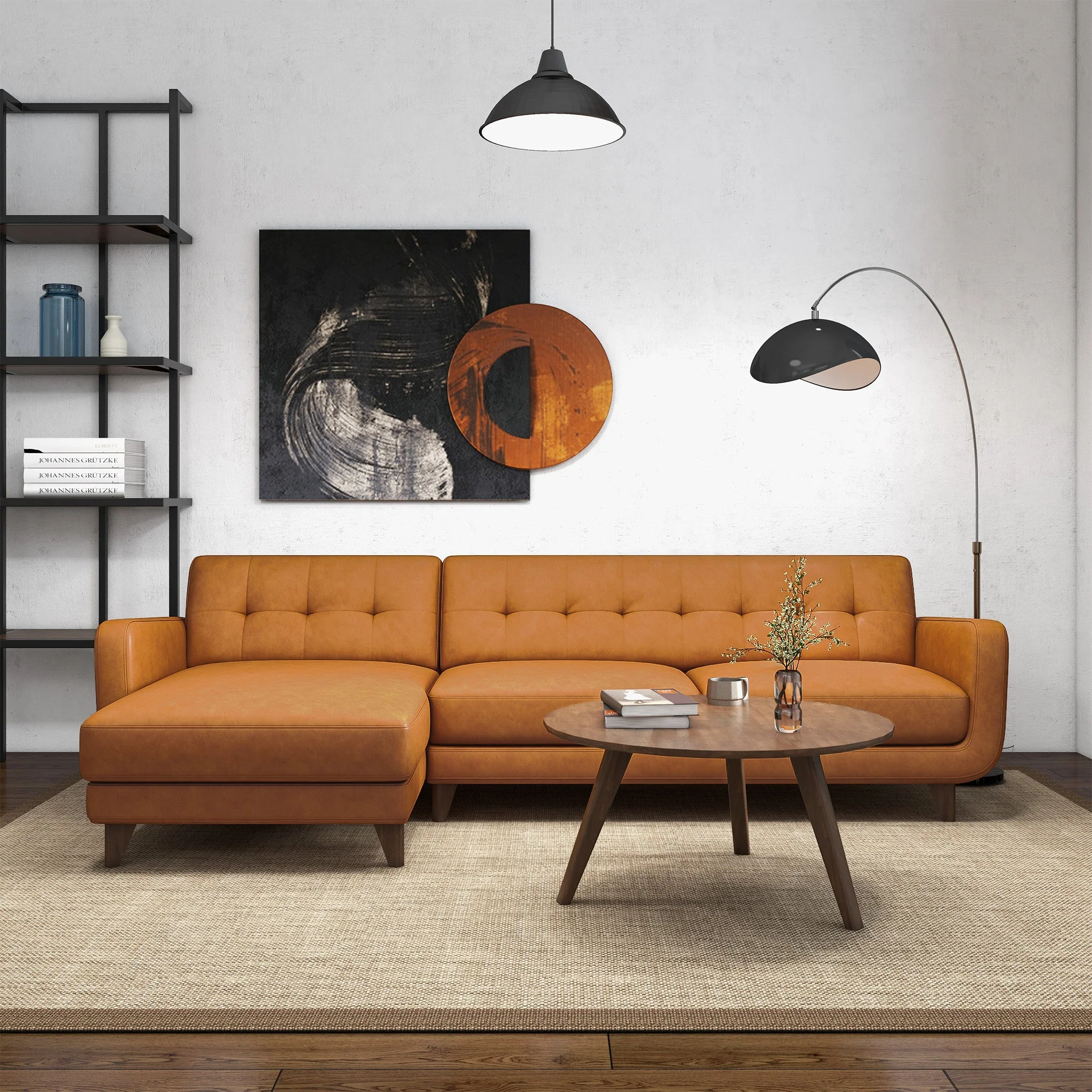 Allison Left-Facing Tan Leather Sectional Sofa - Image 5