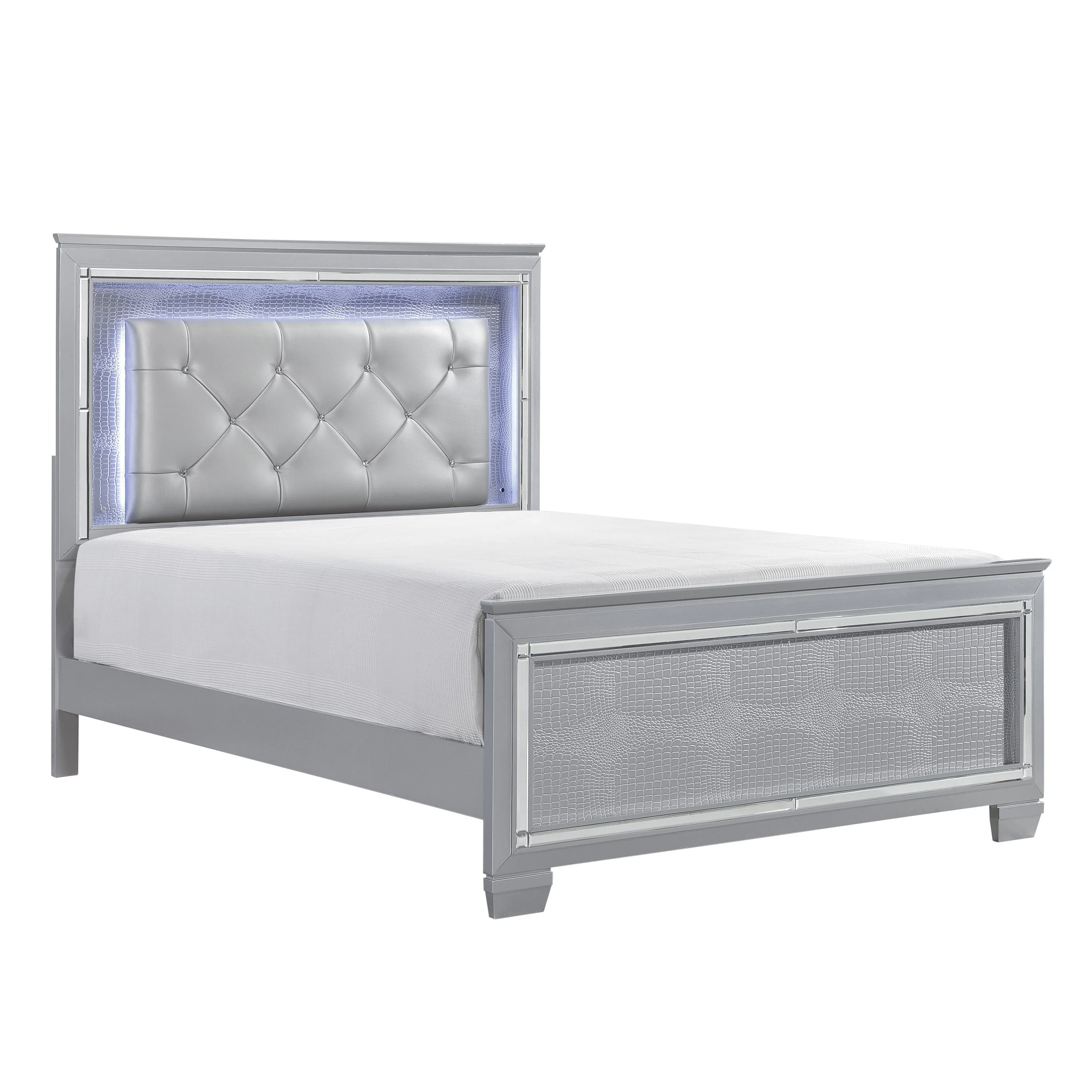 Allura Silver California King LED Upholstered Panel Bed - Image 3