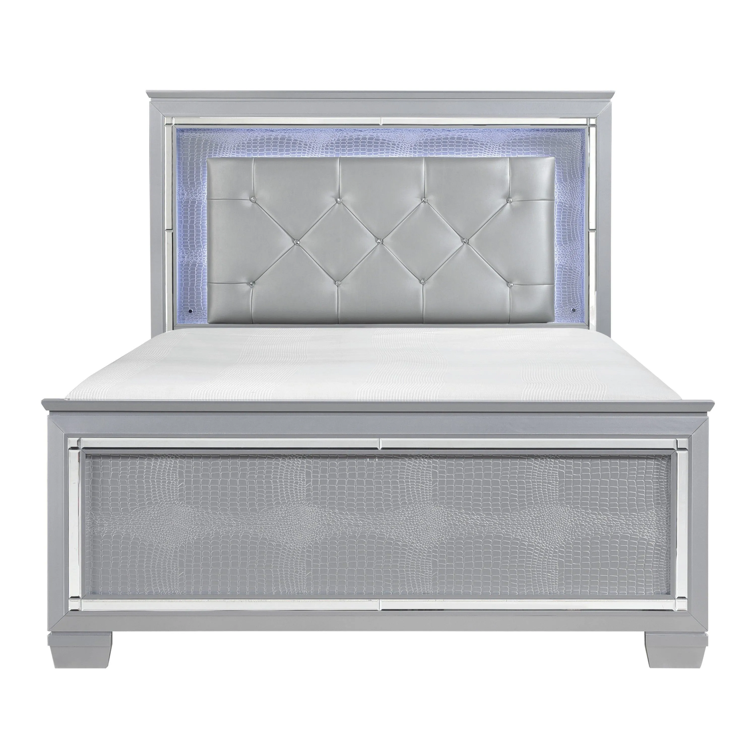 Allura Silver Full LED Upholstered Panel Bed - Image 3
