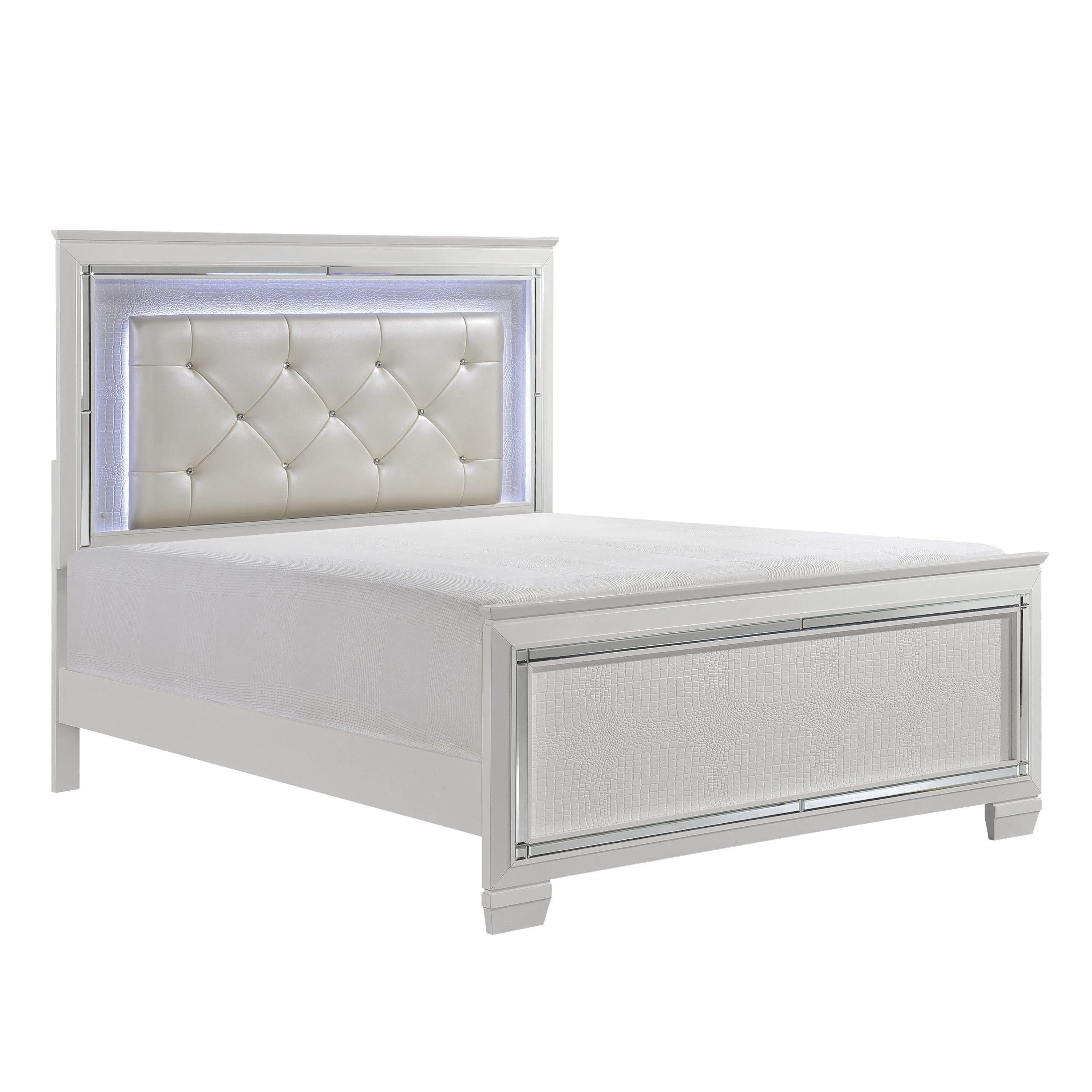 Allura White King LED Upholstered Panel Bed - Image 2