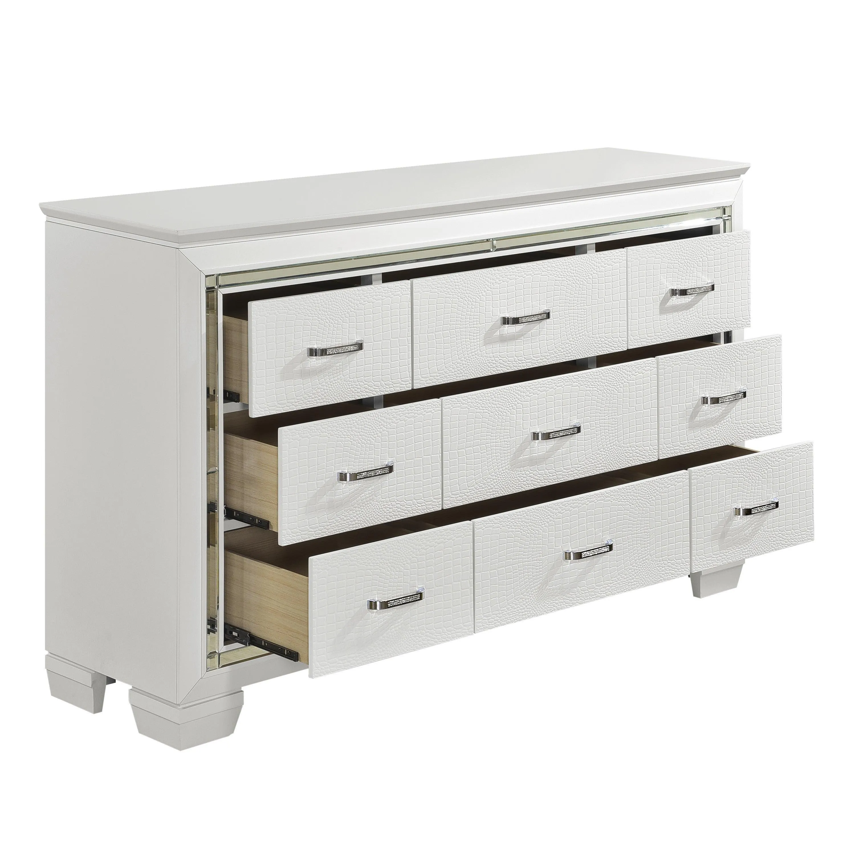 Allura White LED Upholstered Panel Bedroom Set - Image 10