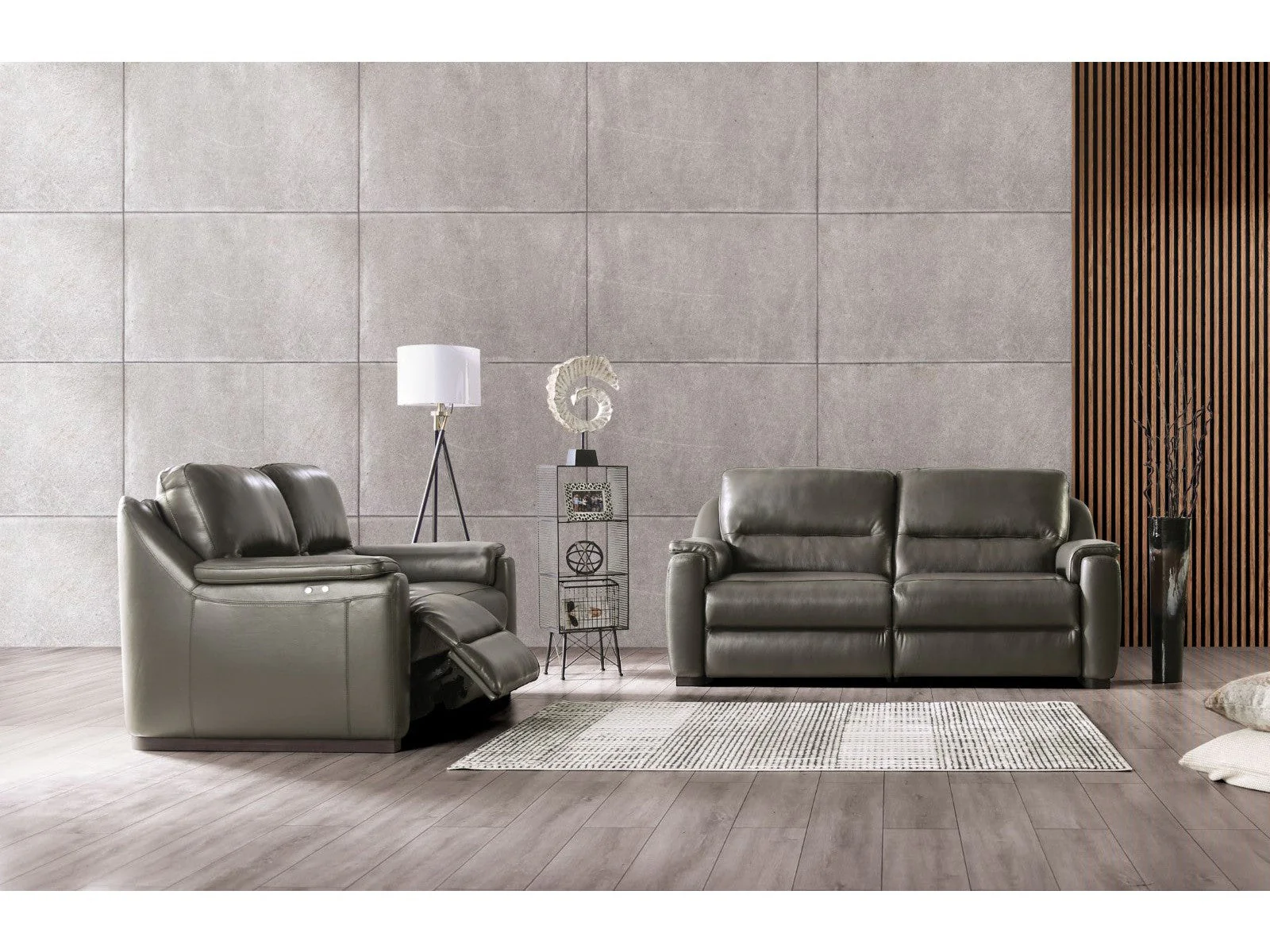 Altamura Gray Real Italian Leather Power Reclining Sofa & Loveseat