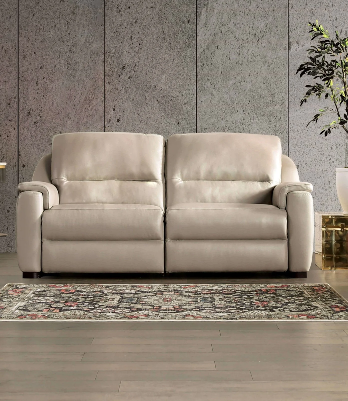 Altamura Taupe Real Italian Leather Power Reclining Sofa & Loveseat - Image 2