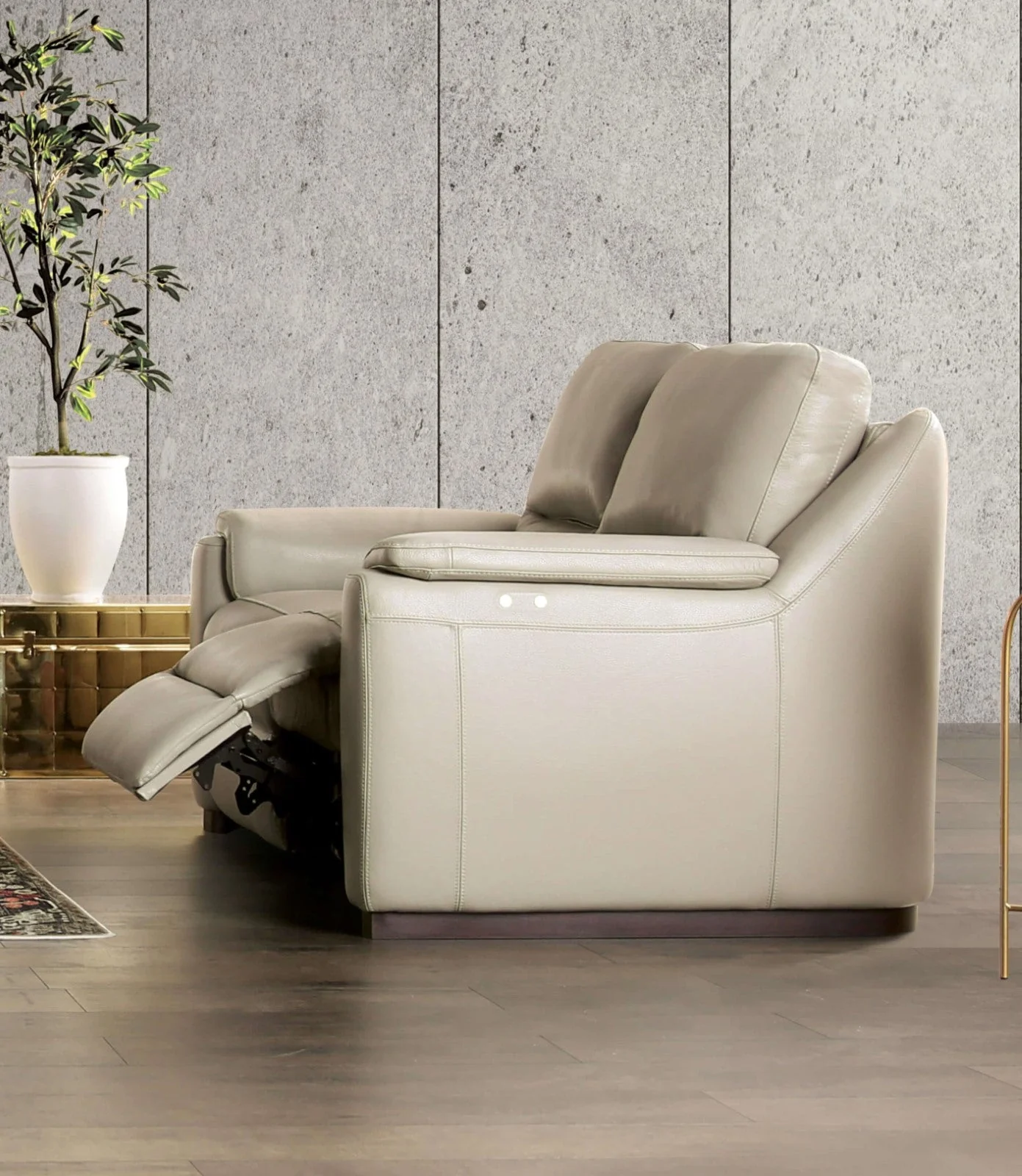 Altamura Taupe Real Italian Leather Power Reclining Sofa & Loveseat - Image 3