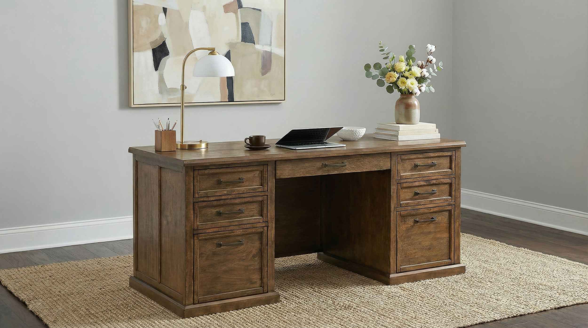 Altidore Distressed Brown 68-inch 7-drawer Executive Home Office Desk