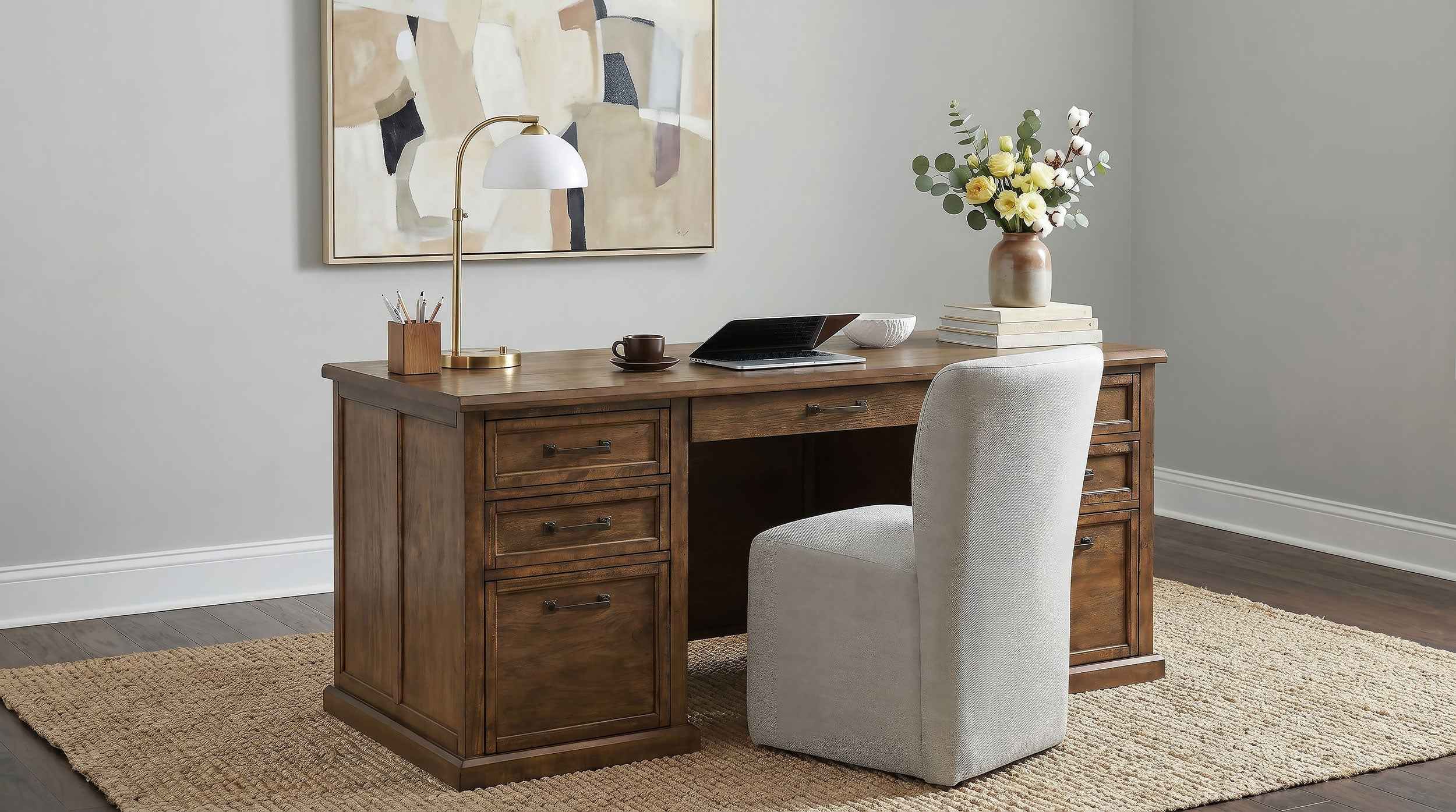 Altidore Distressed Brown 68-inch 7-drawer Executive Home Office Desk - Image 8