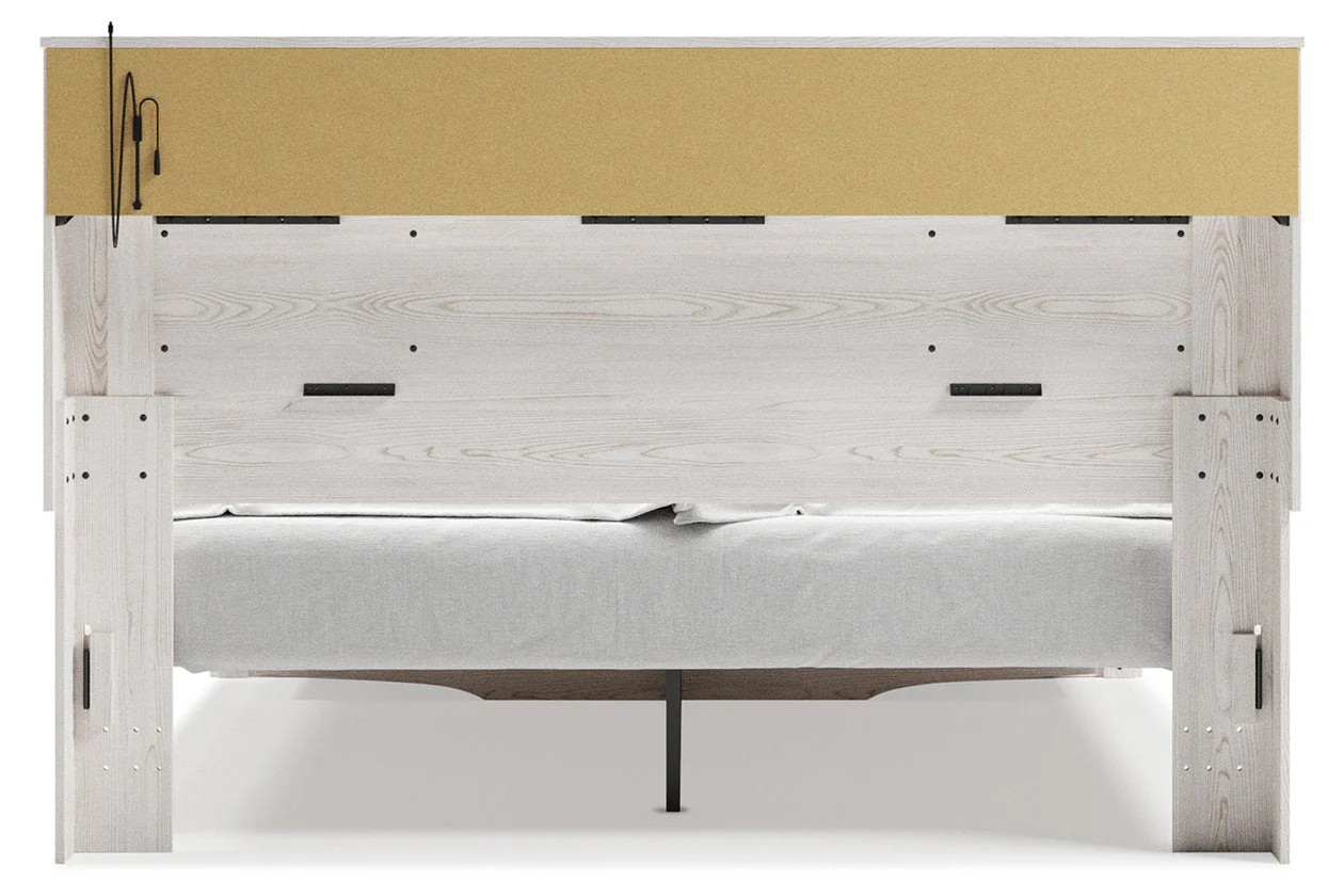 Altyra White King Upholstered LED Bookcase Storage Panel Bed - Image 6