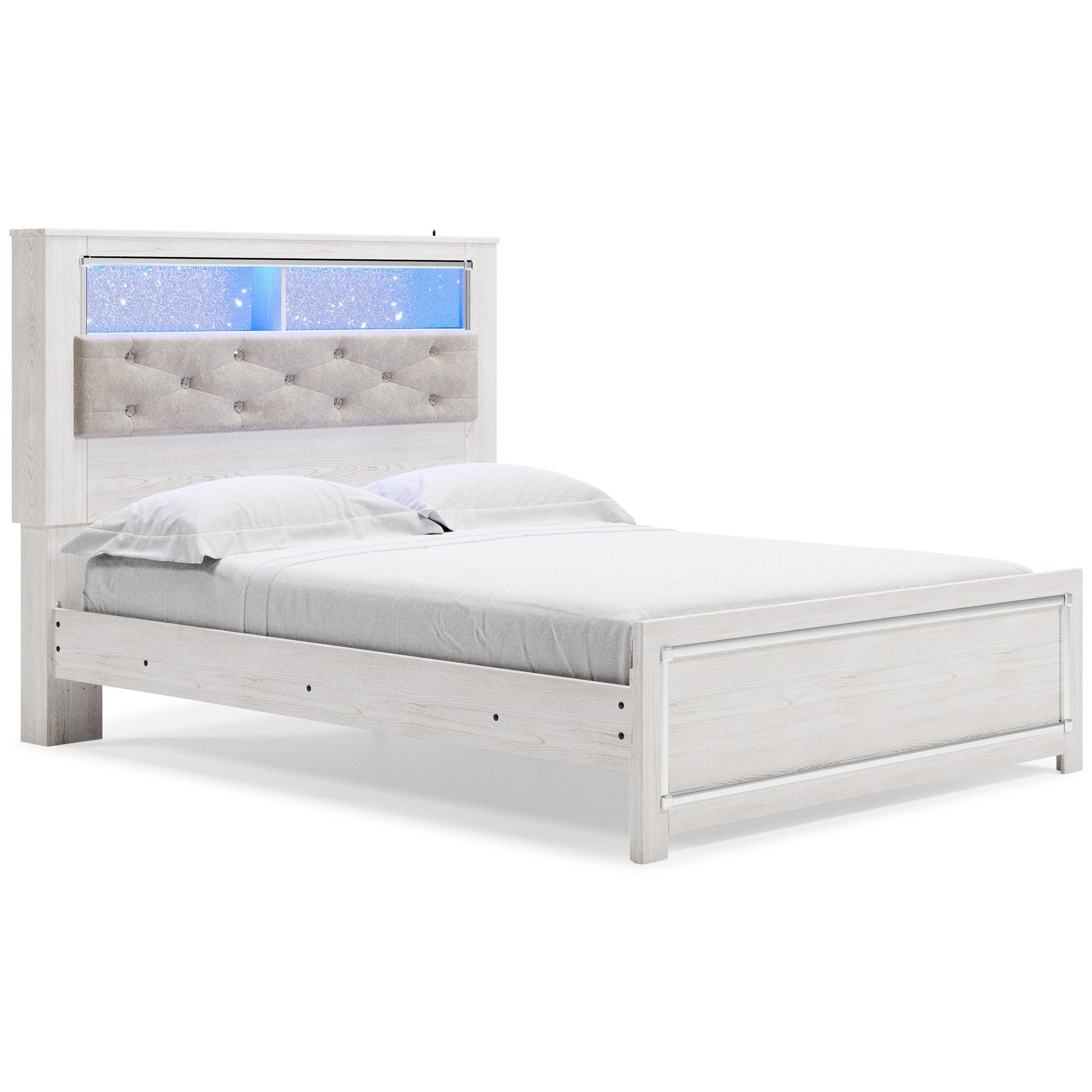 Altyra White LED Bookcase Upholstered Panel Bedroom Set - Image 2
