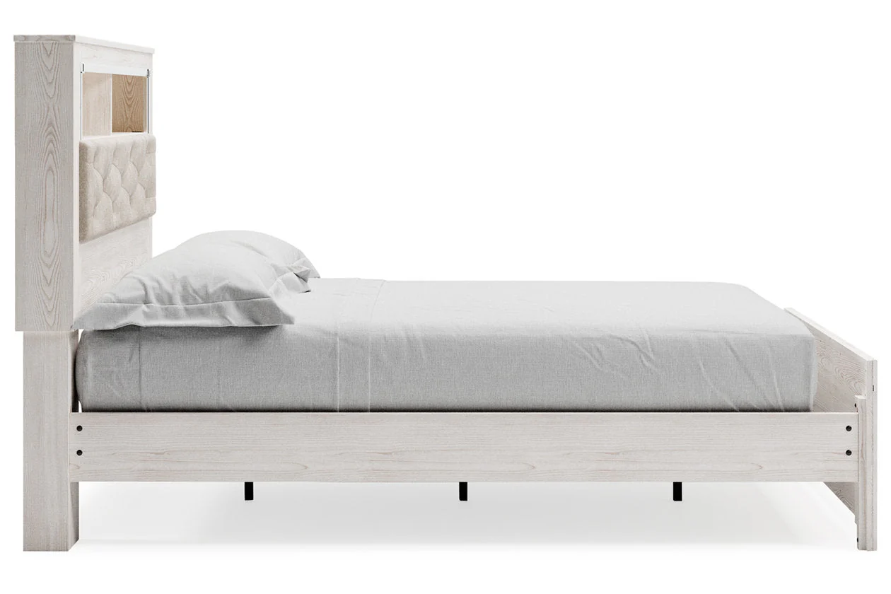 Altyra White Queen Upholstered LED Bookcase Platform Bed - Image 6