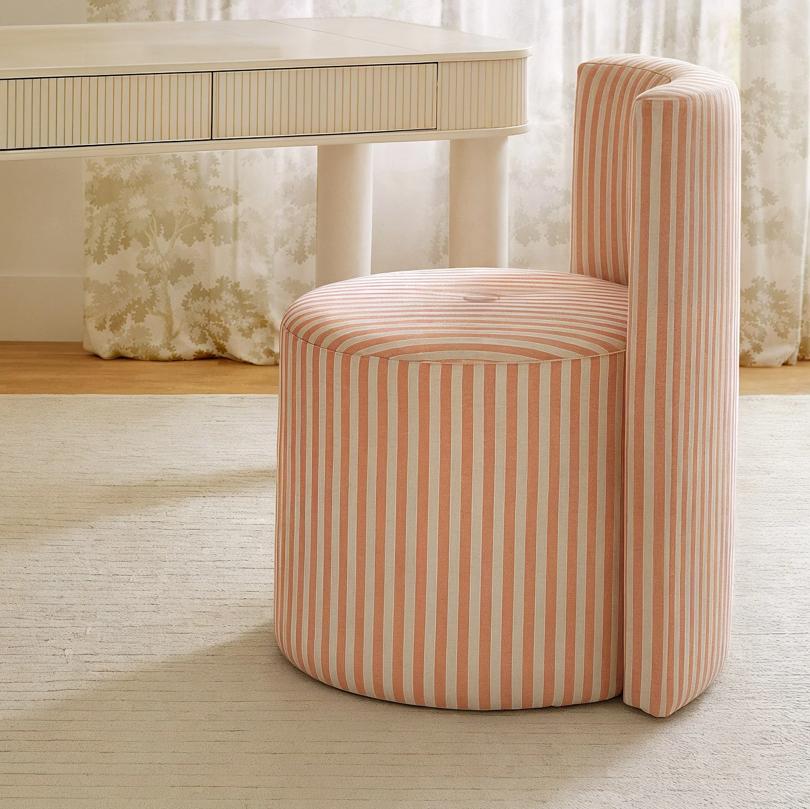 Alyssa Striped Performance Linen Rolling Desk Chair - Image 2