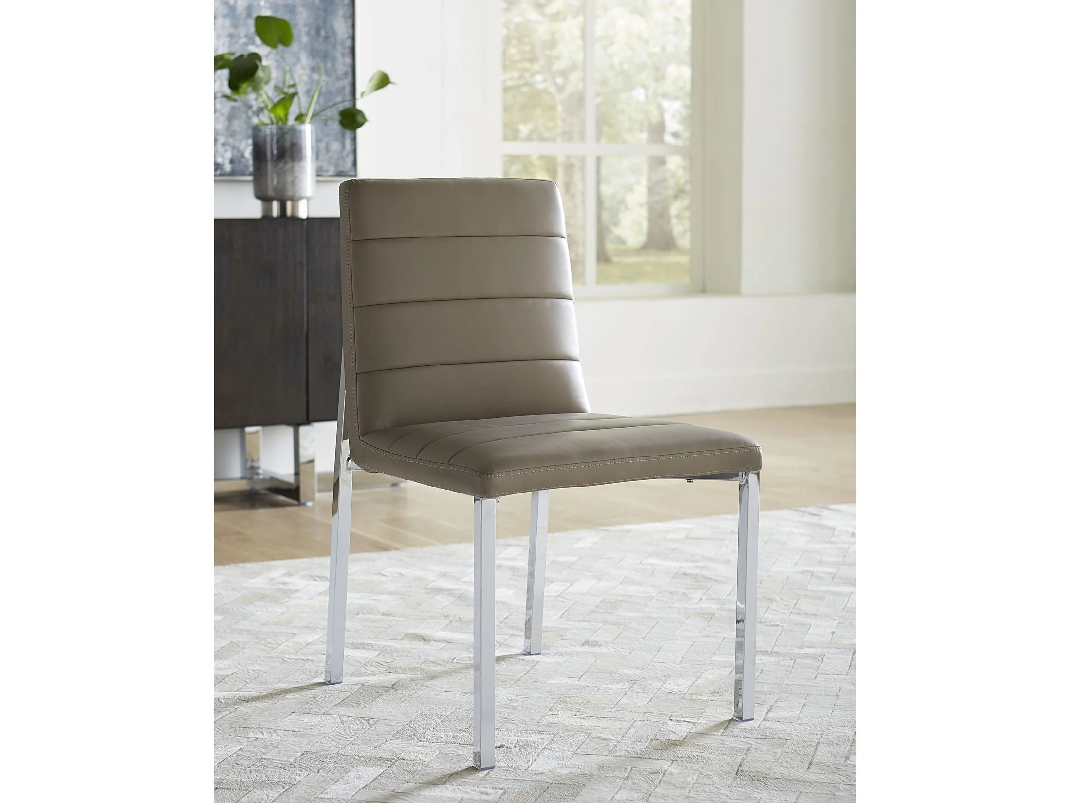 Amalfi Metal Back Chair in Taupe Leather (Set of 2)
