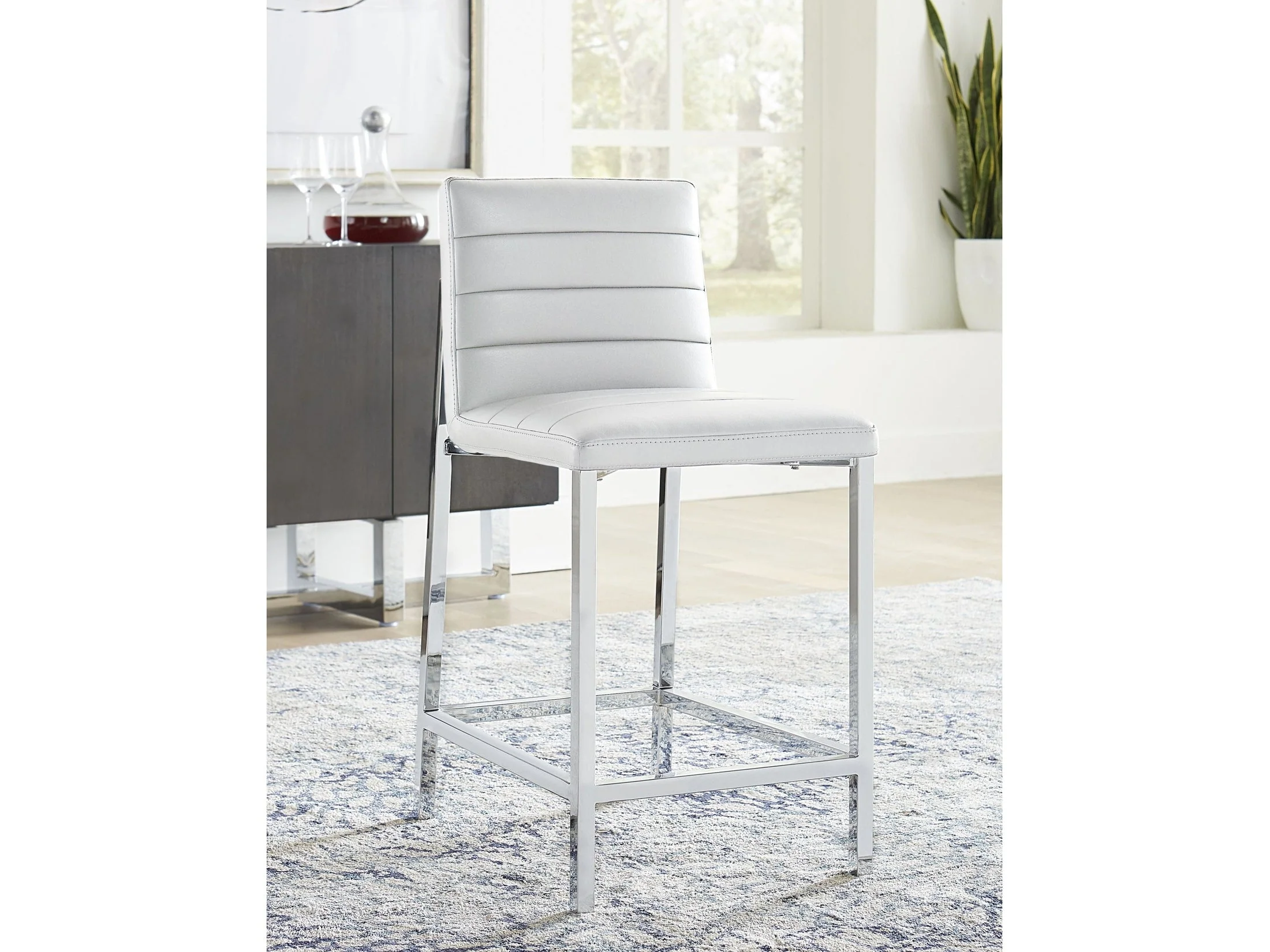 Amalfi Metal Back Counter Stool in White Leather (Set of 2)