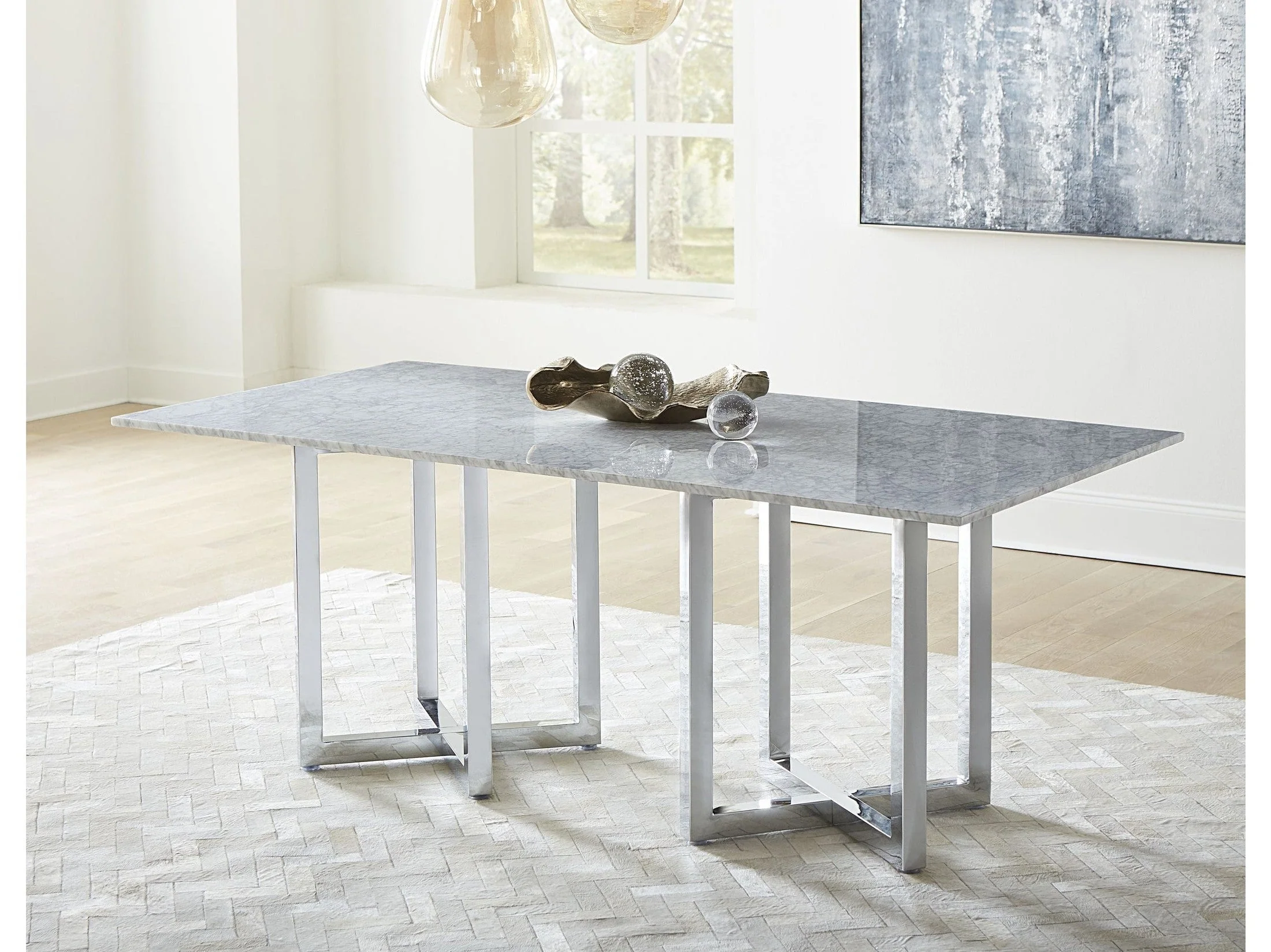 Amalfi Rectangular Carrara Marble Top Dining Table