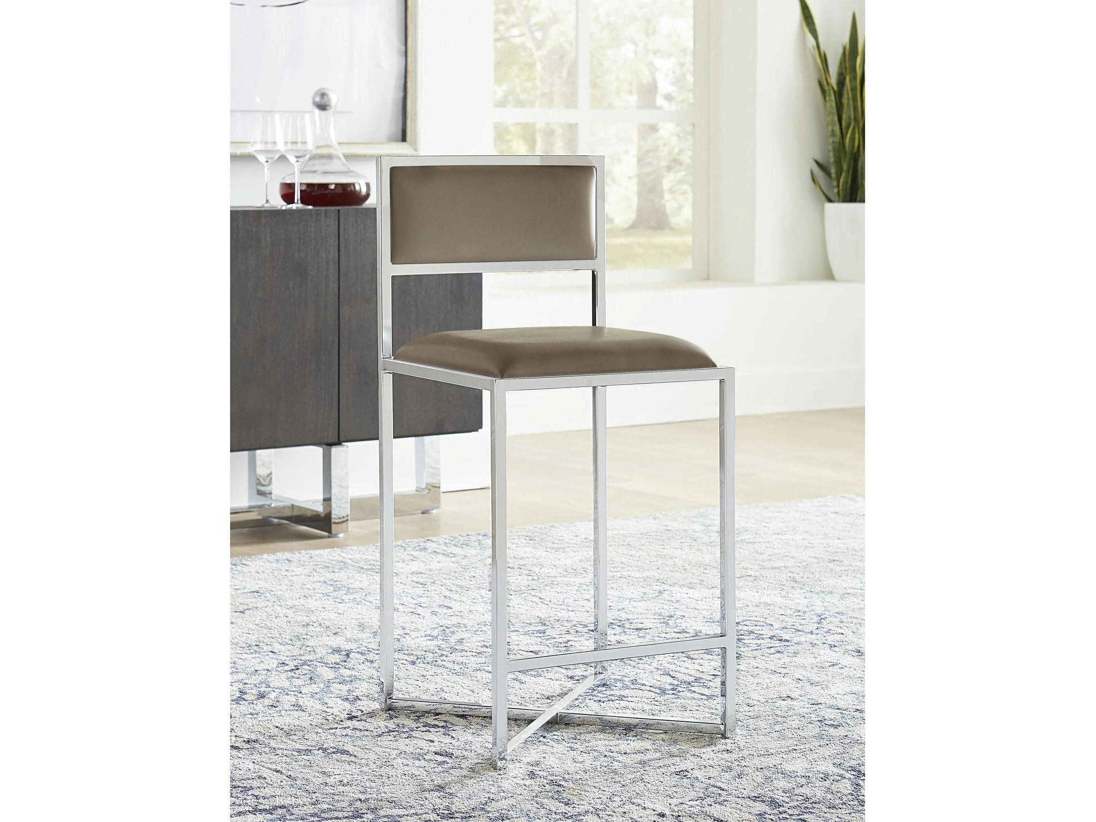 Amalfi X-Base Counter Stool in Taupe Leather (Set of 2)