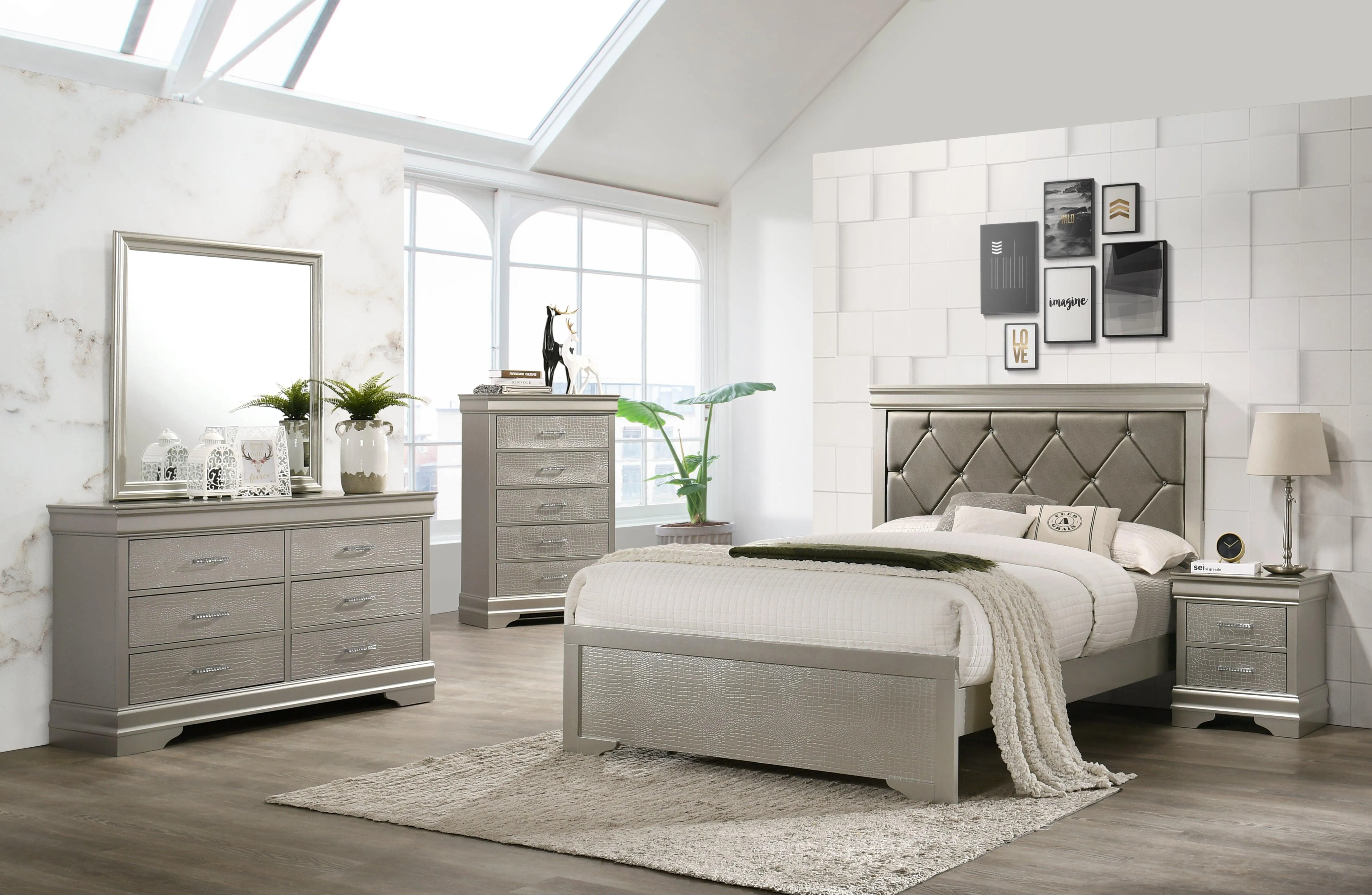 Amalia Champagne Silver Bedroom Mirror (Mirror Only) - Image 2