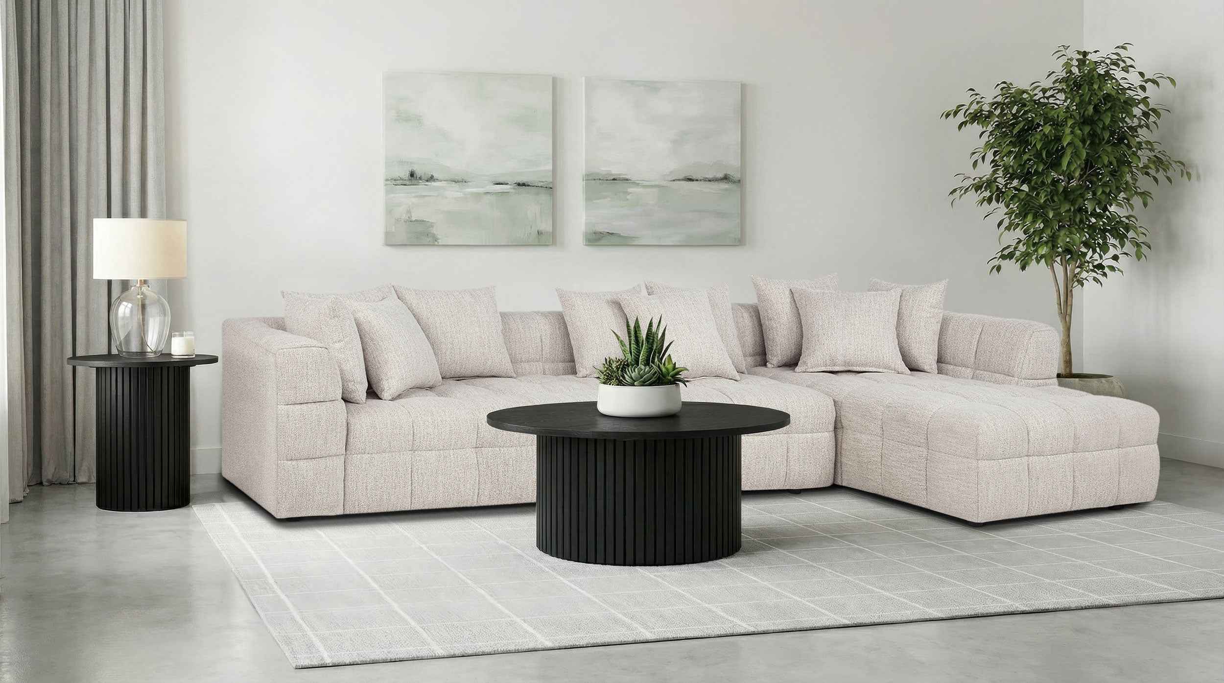Amara Ivory 3-Piece Upholstered Sectional Sofa