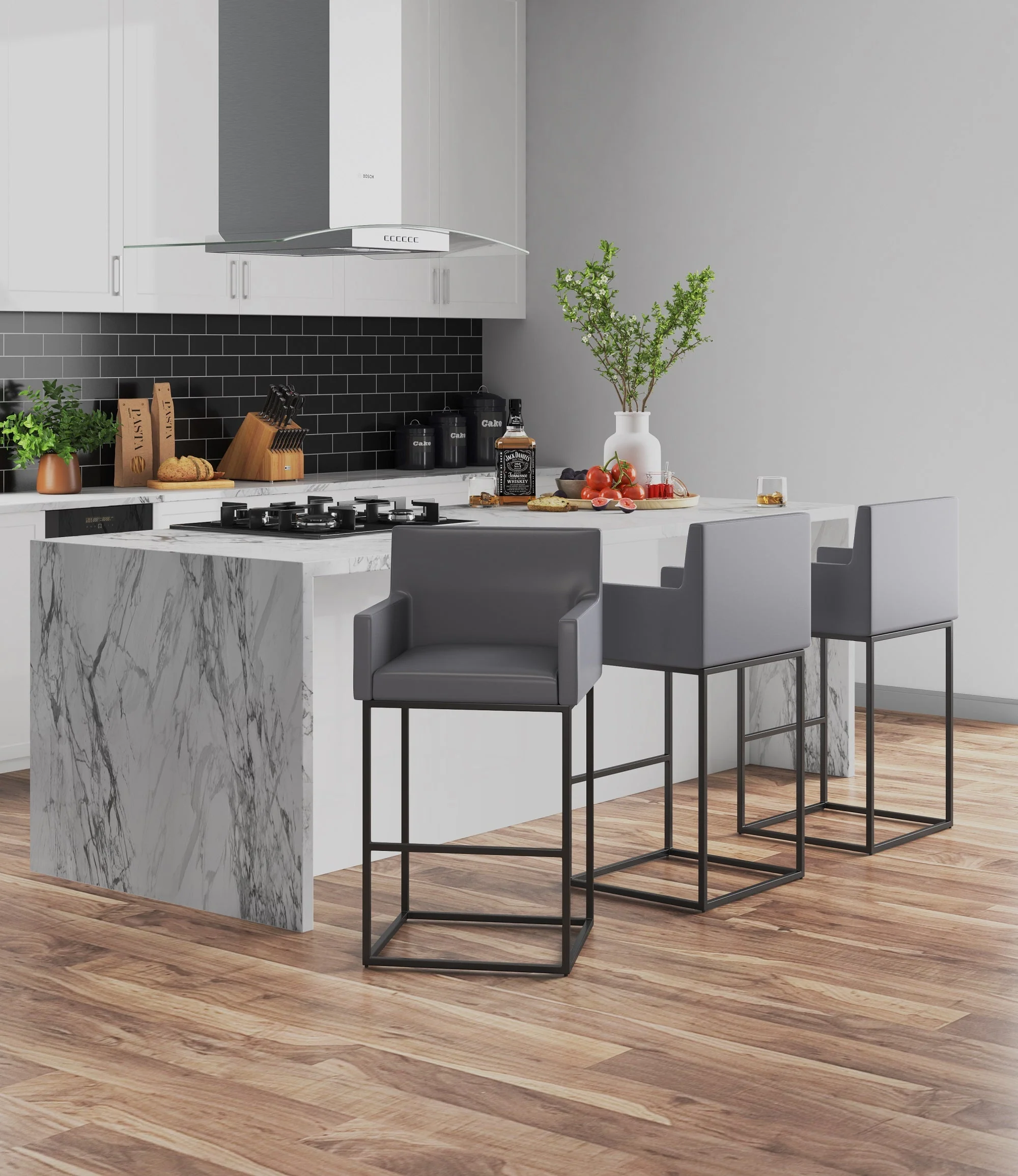 Ambassador Barstool in Grey and Black (set of 3) - Image 2
