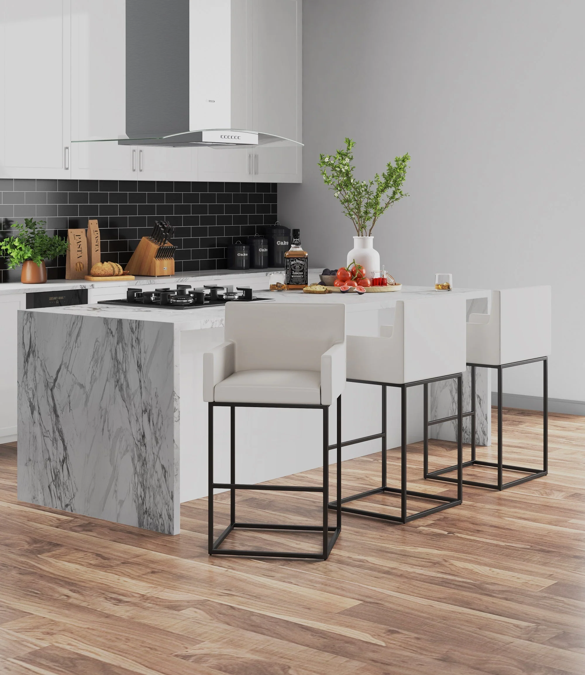 Ambassador Counter Stool in Cream and Black (set of 2) - Image 2