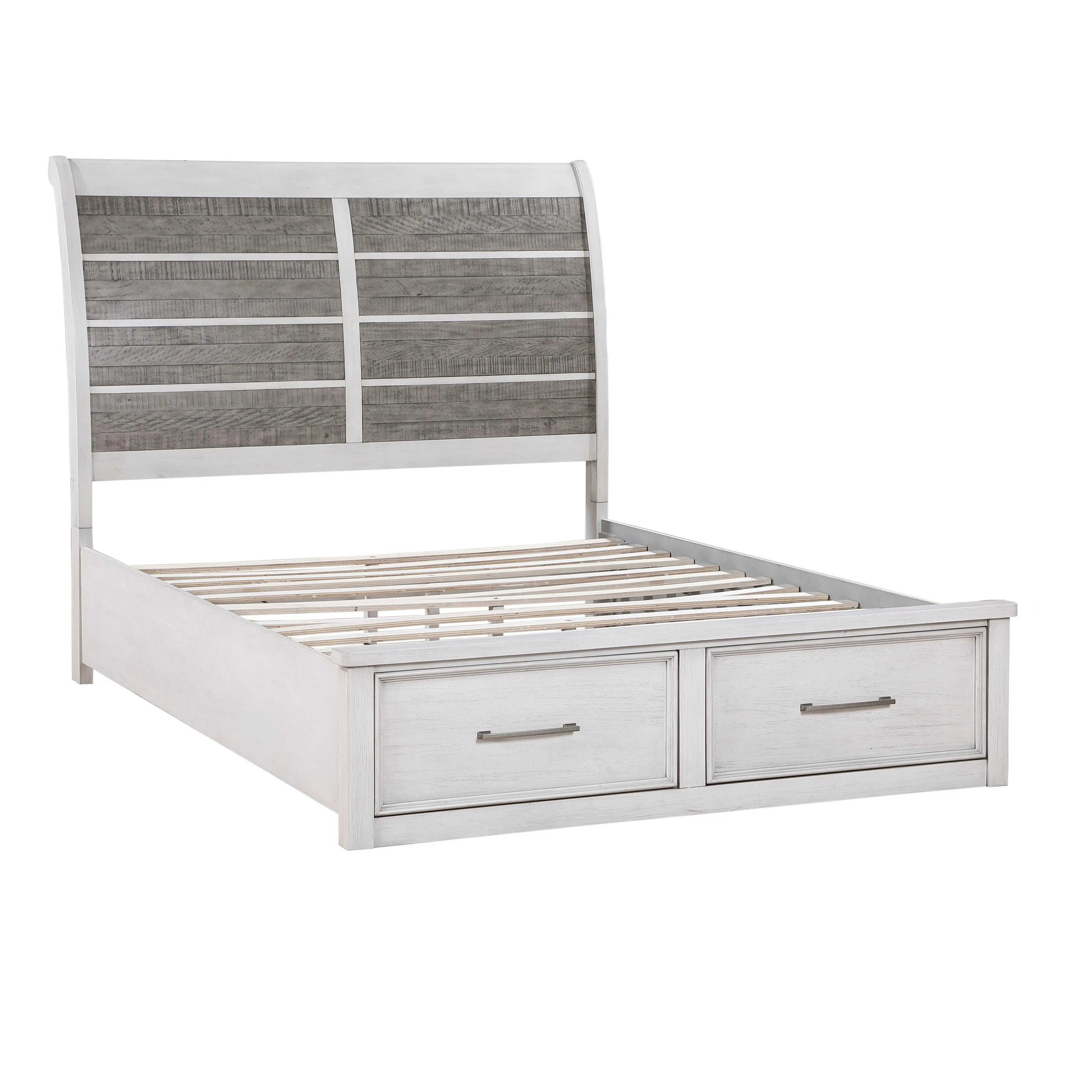 Ambrose Antique White/Gray Queen Platform Bed with Footboard Storage - Image 2