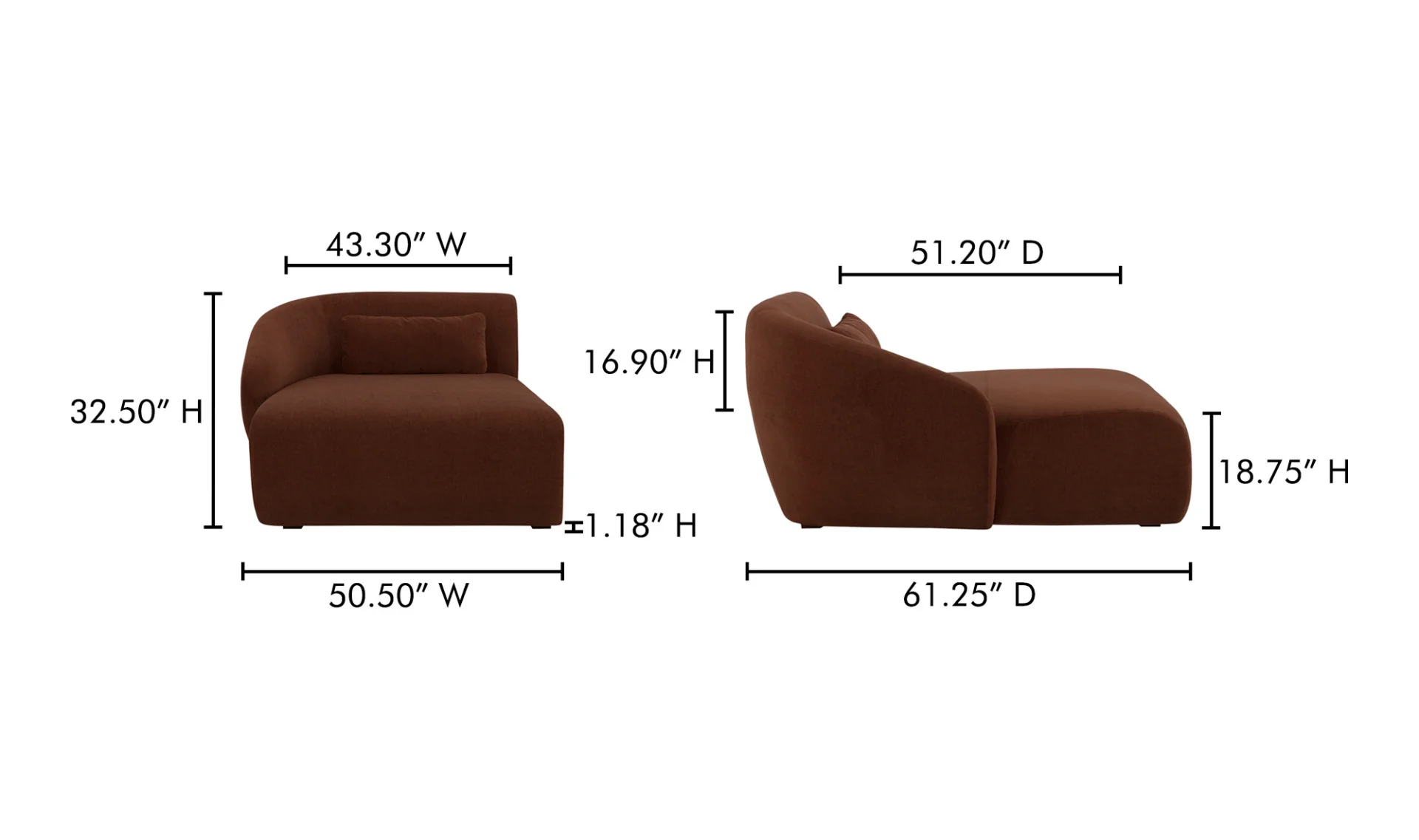 Amelia Left Arm Facing Chaise - Chestnut - Image 7