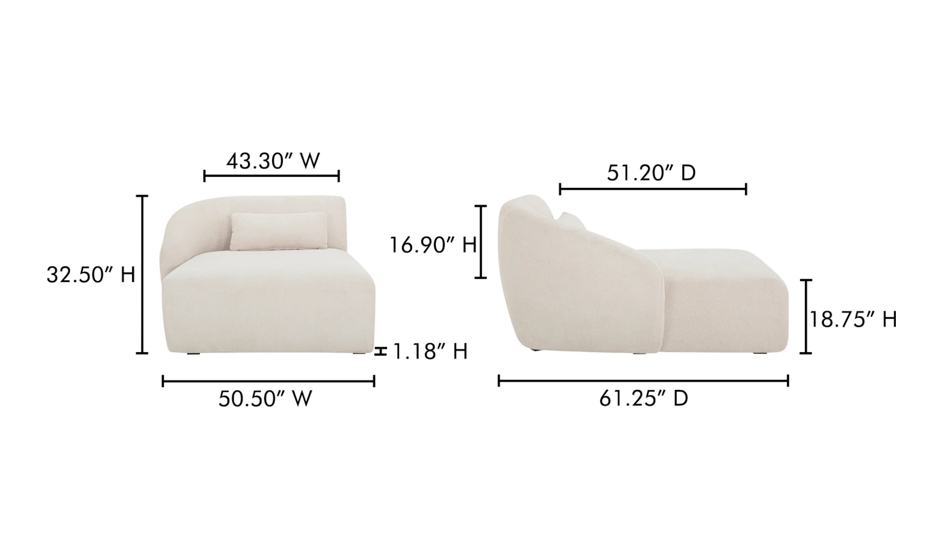 Amelia Left Arm Facing Chaise - Warm White - Image 7