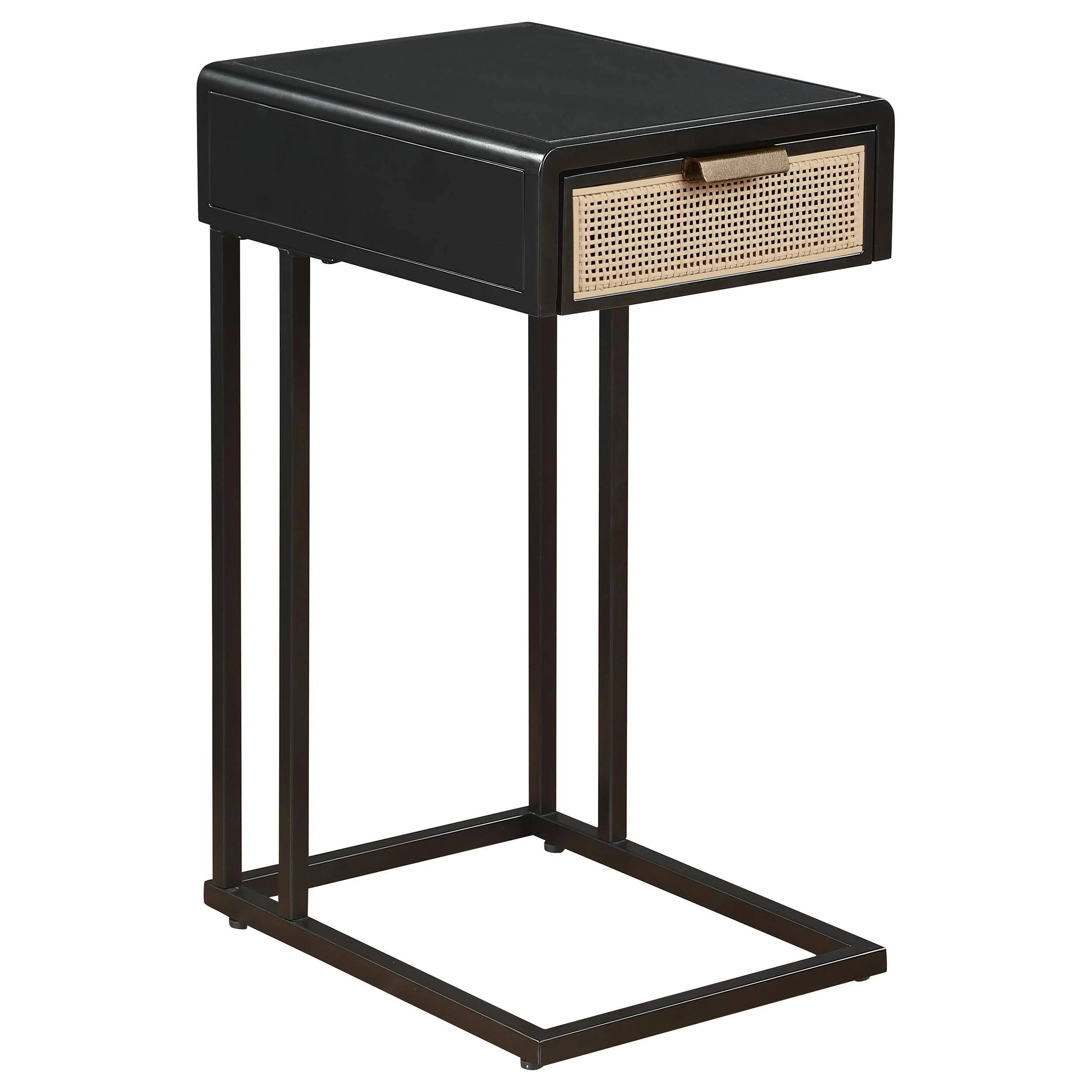 Amherst Black 1-Drawer Radio Weave Cane Metal Side Table - Image 2
