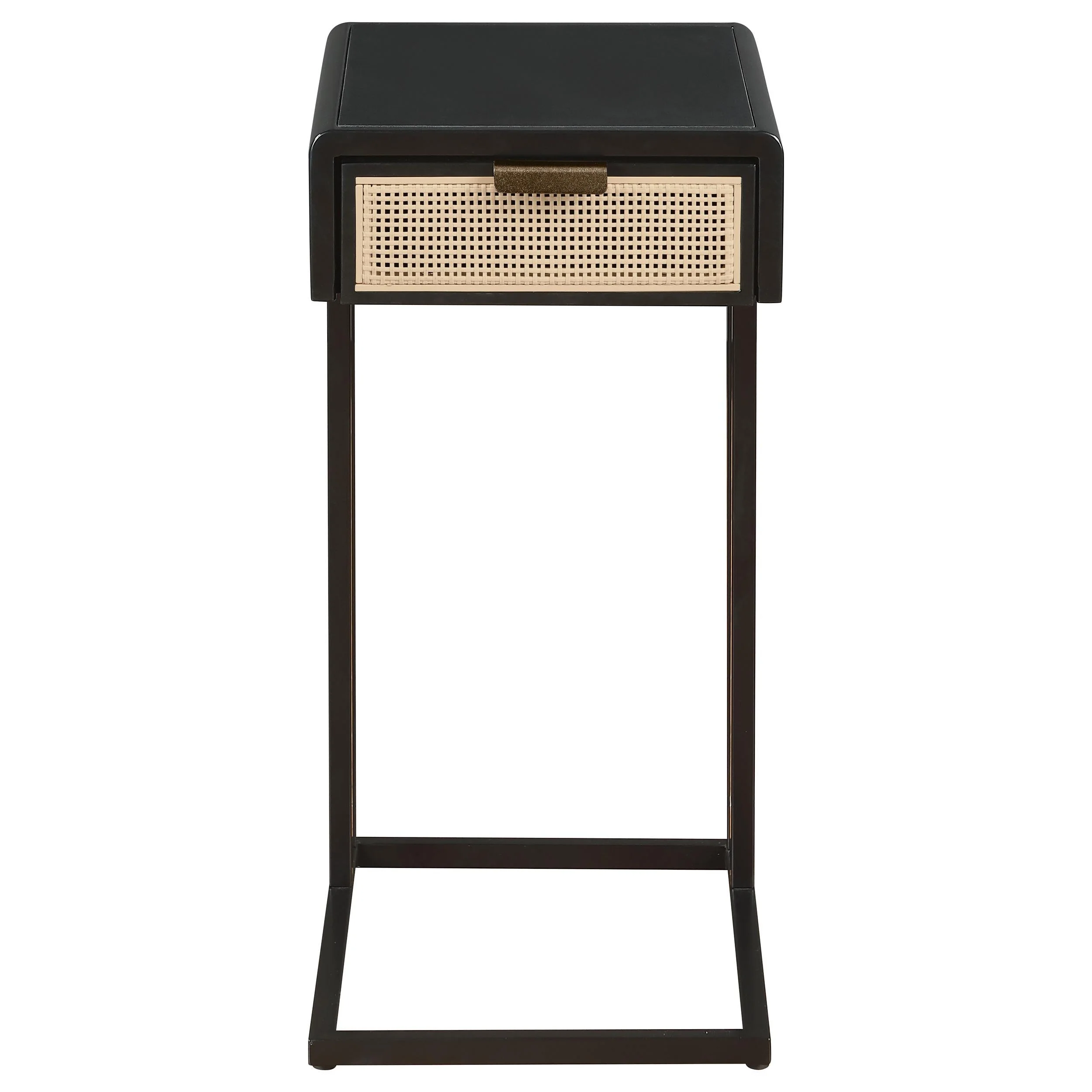 Amherst Black 1-Drawer Radio Weave Cane Metal Side Table - Image 3