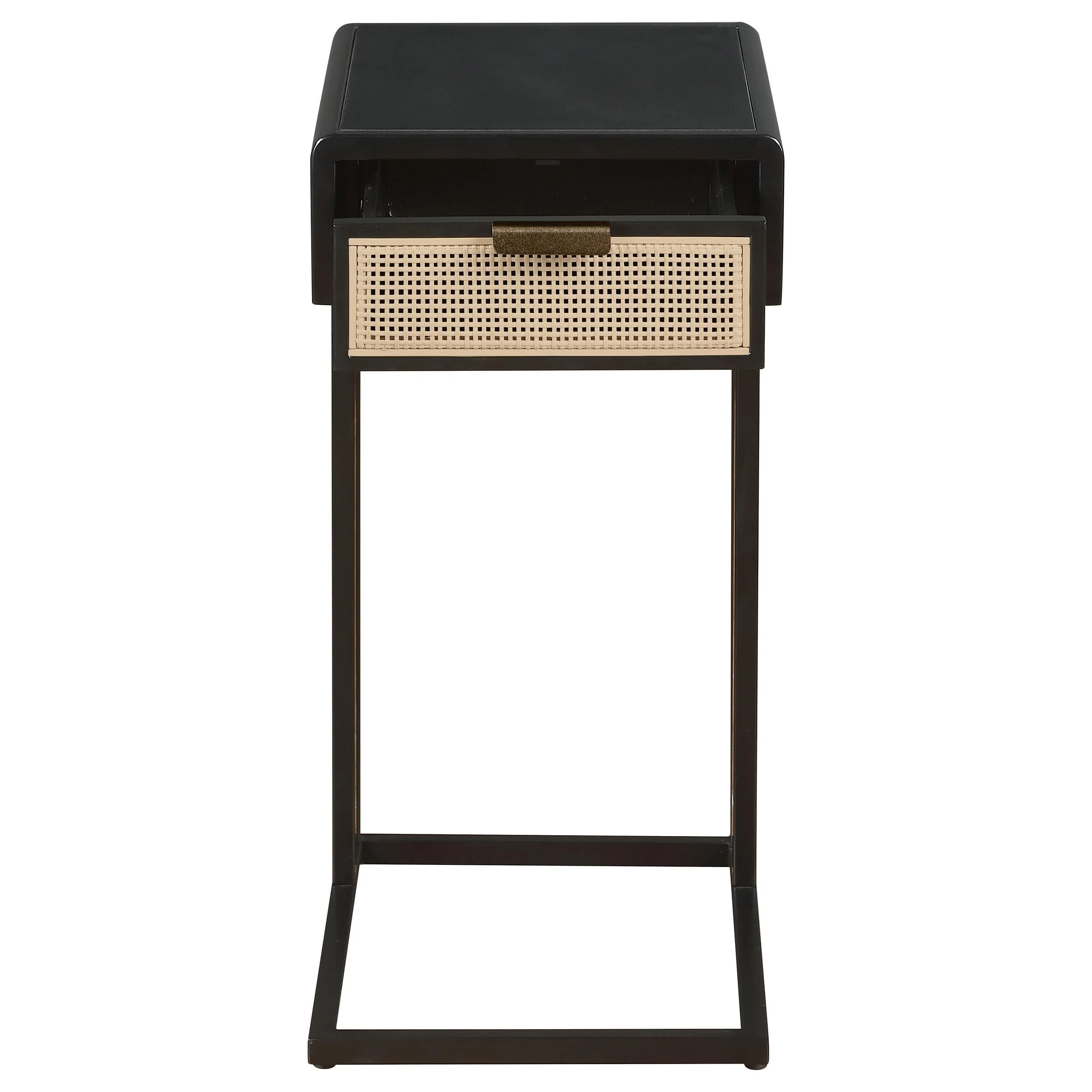 Amherst Black 1-Drawer Radio Weave Cane Metal Side Table - Image 4