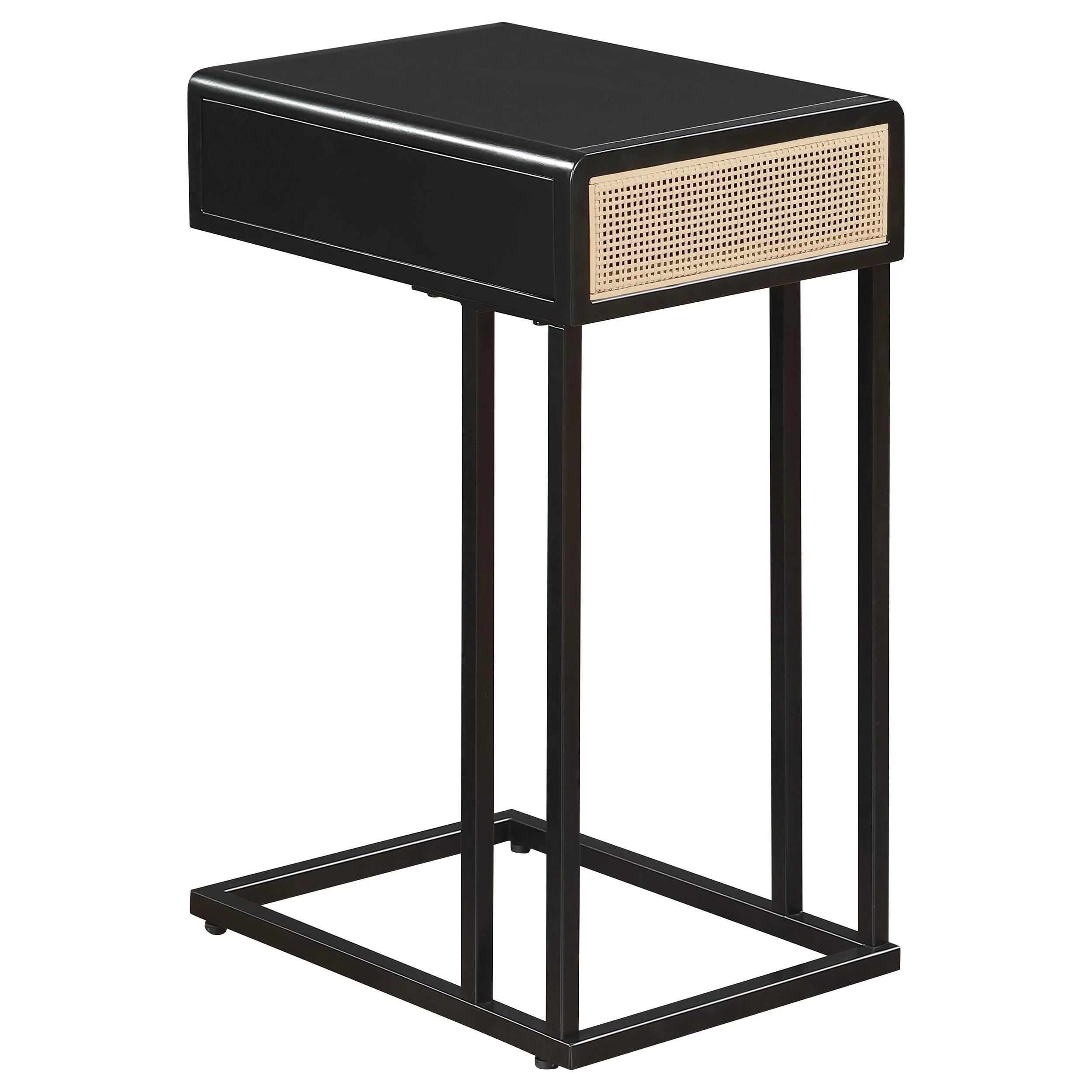 Amherst Black 1-Drawer Radio Weave Cane Metal Side Table - Image 6