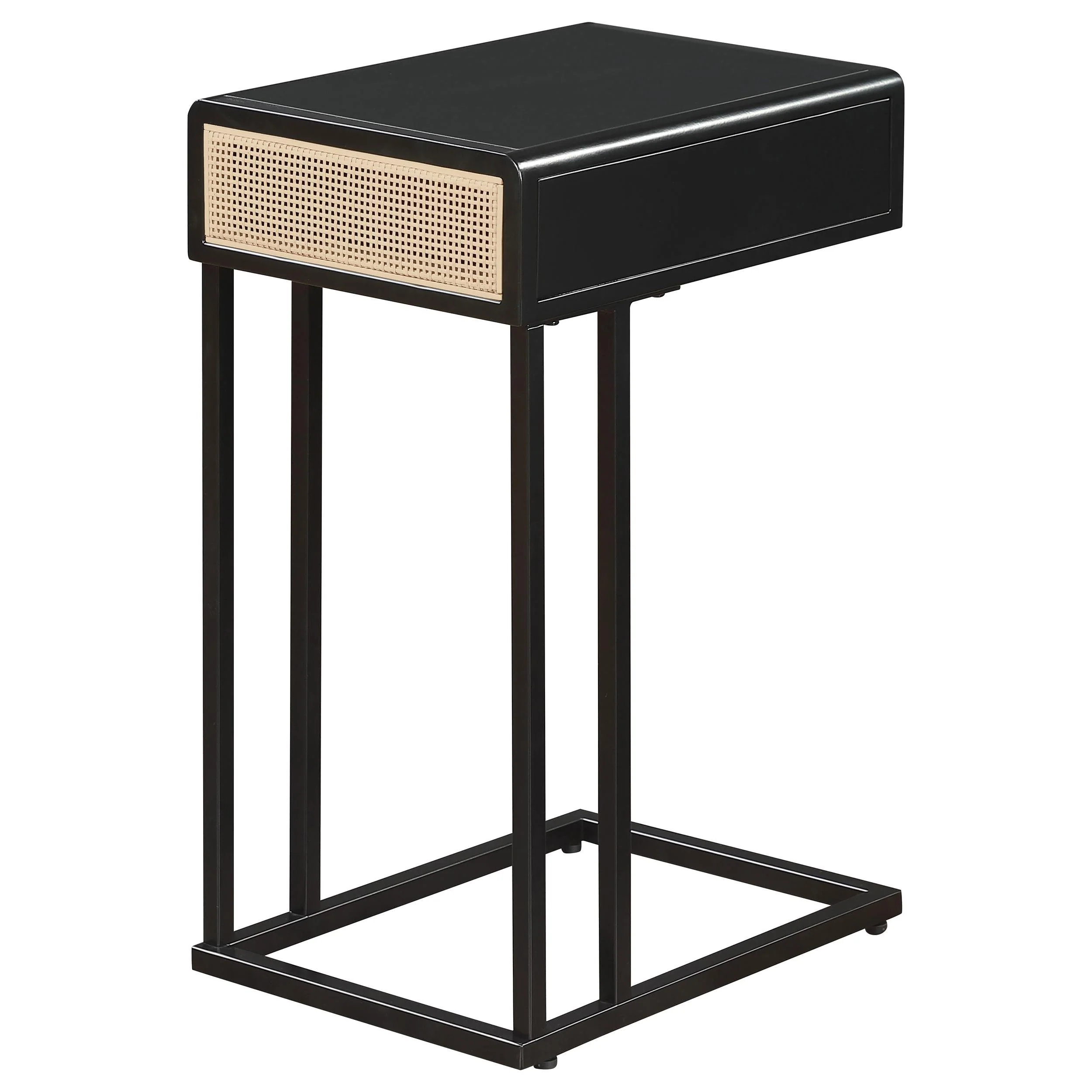 Amherst Black 1-Drawer Radio Weave Cane Metal Side Table - Image 7