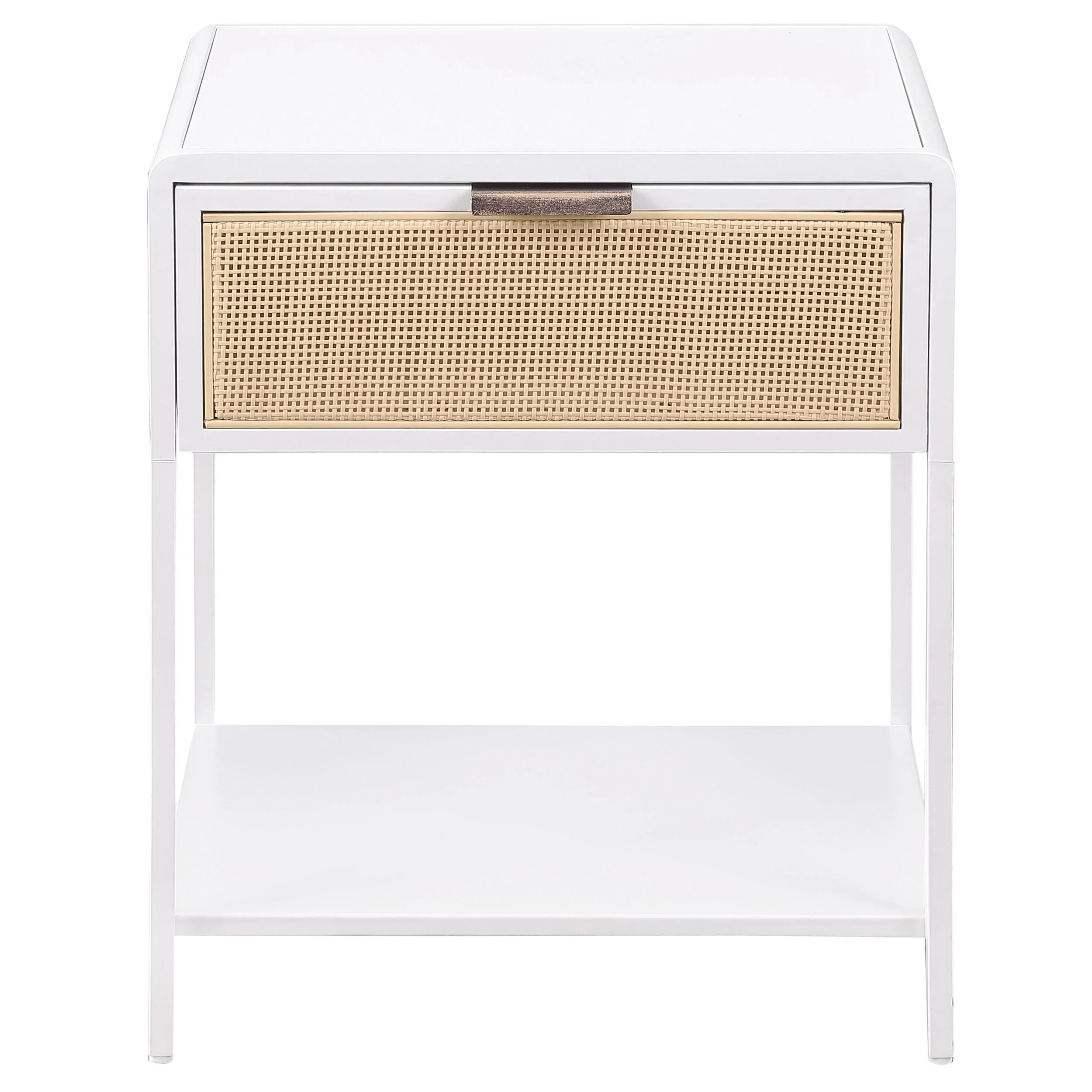 Amherst White 1-drawer Radio Weave Rattan Metal Side Table - Image 2