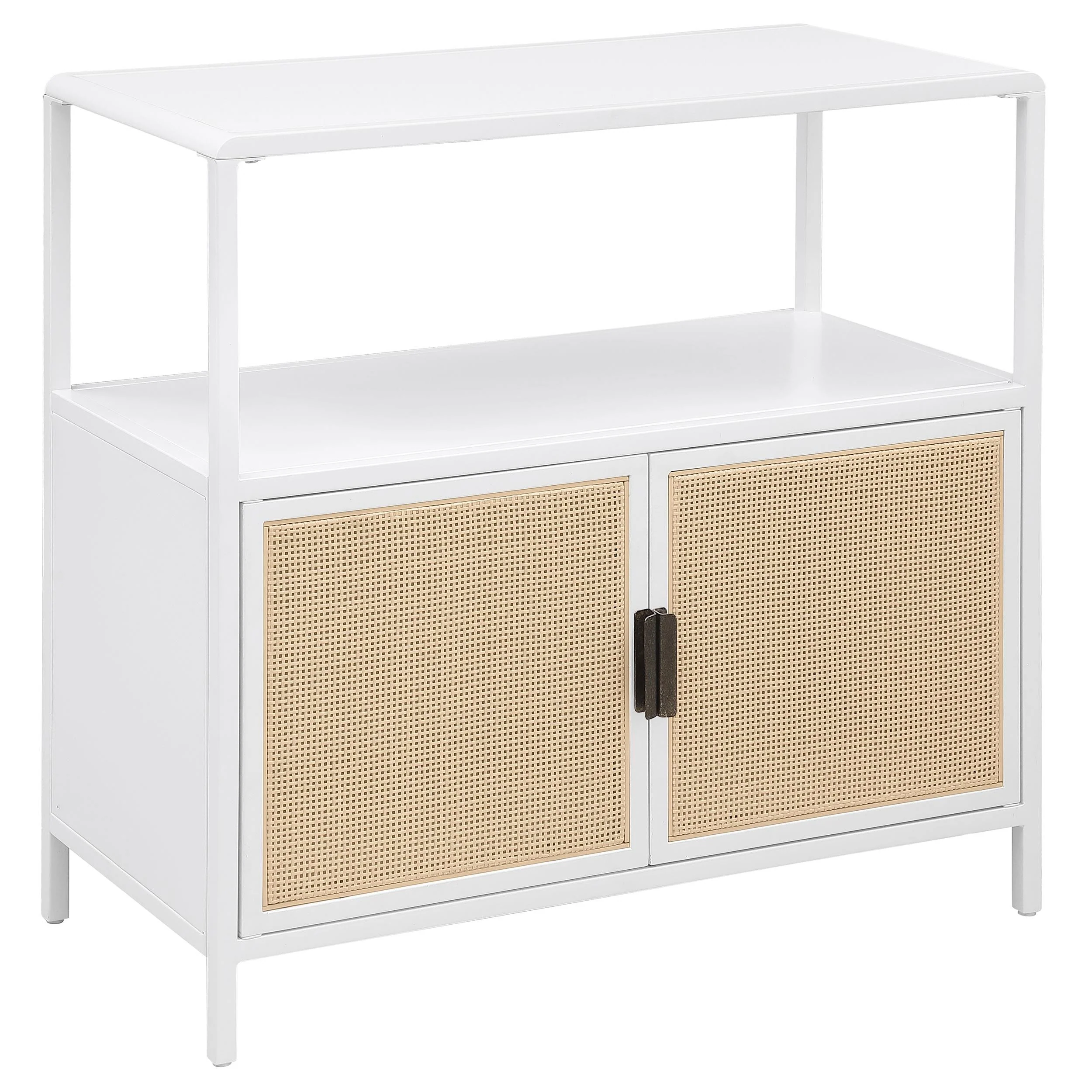 Amherst White 2-Door Radio Weave Cane Metal Accent Cabinet - Image 2