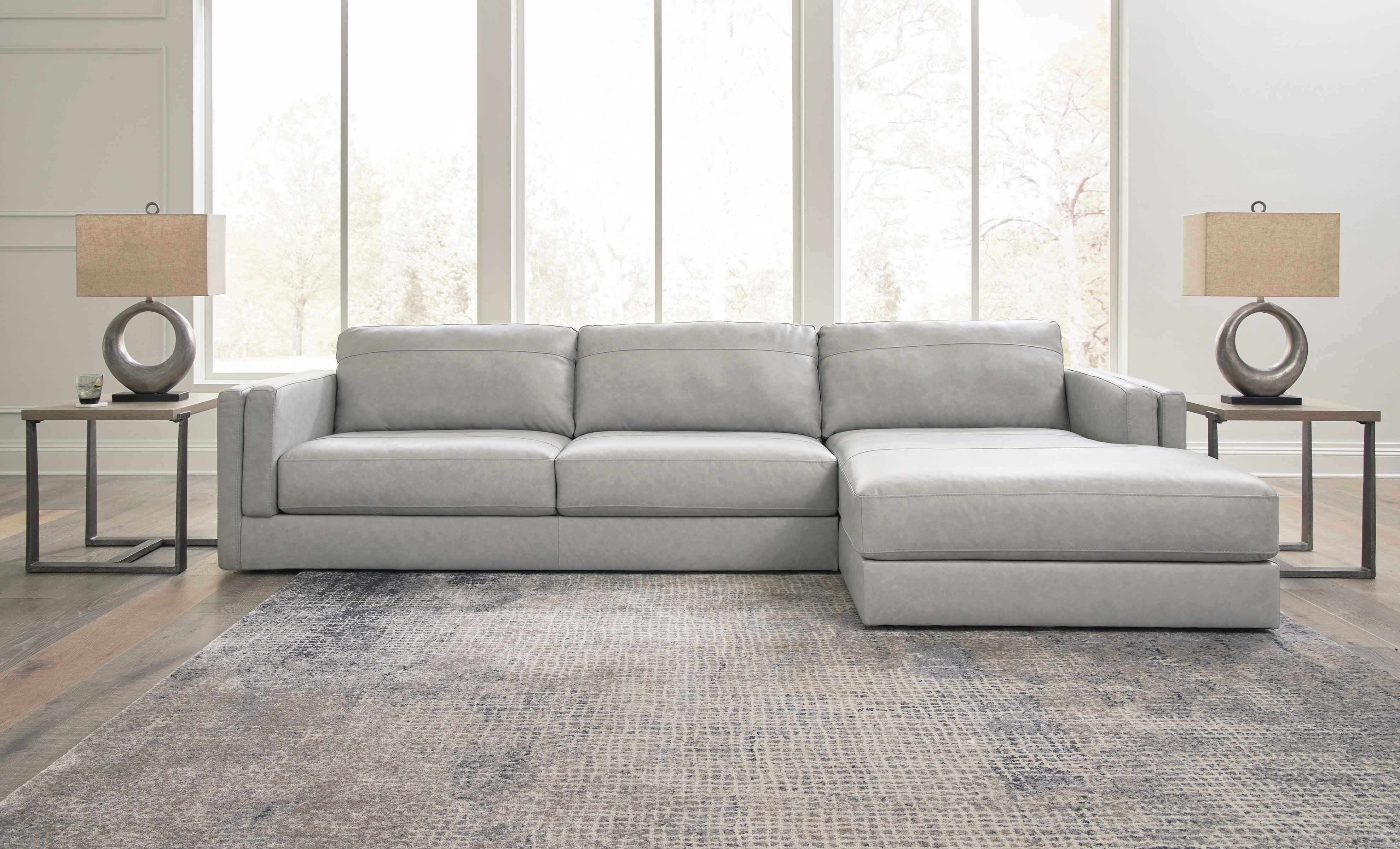 Amiata Glacier Leather 2-Piece Right Arm Facing (RAF) Chaise Sectional