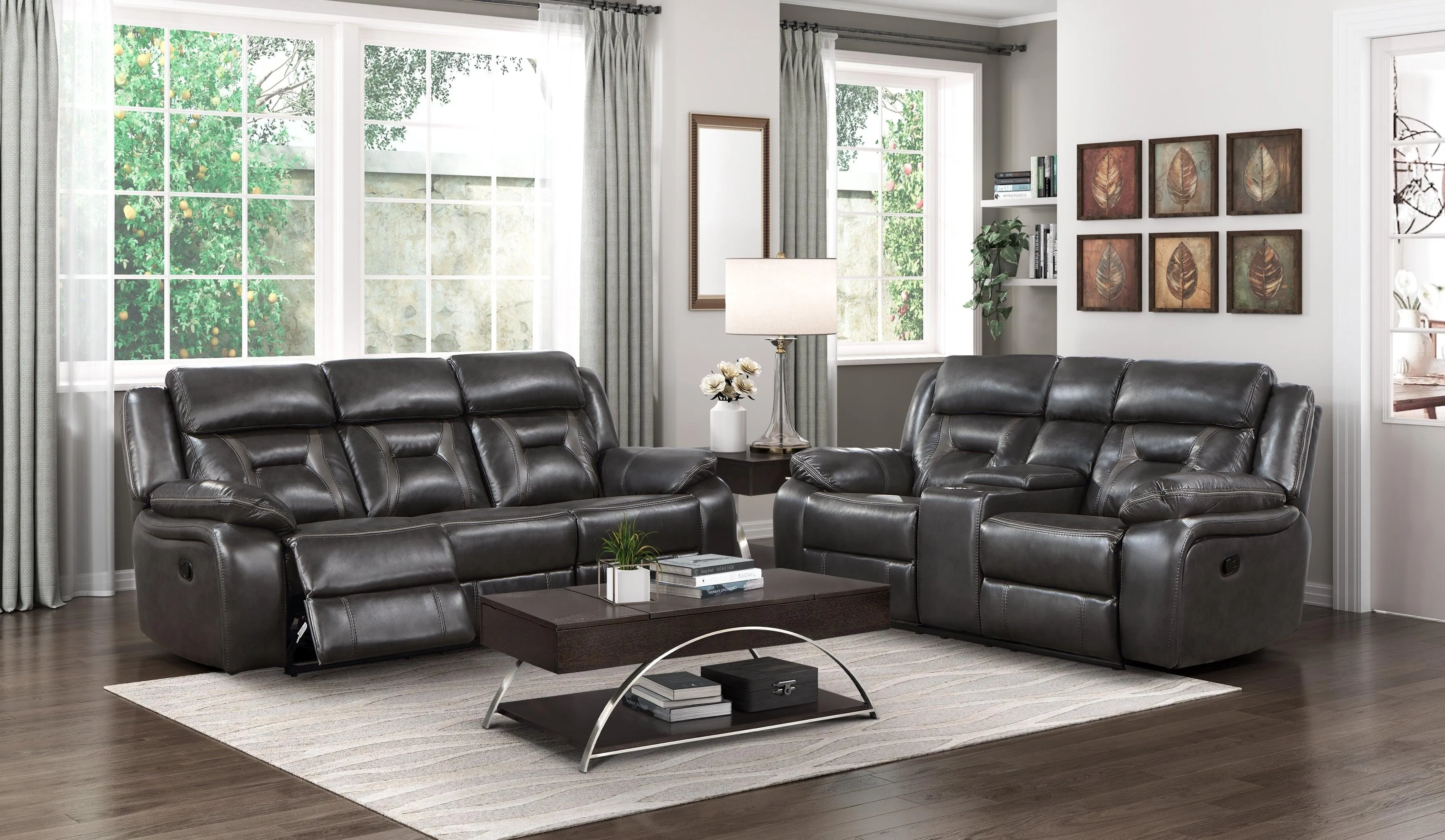 Amite Dark Gray Double Reclining Loveseat with Center Console - Image 7
