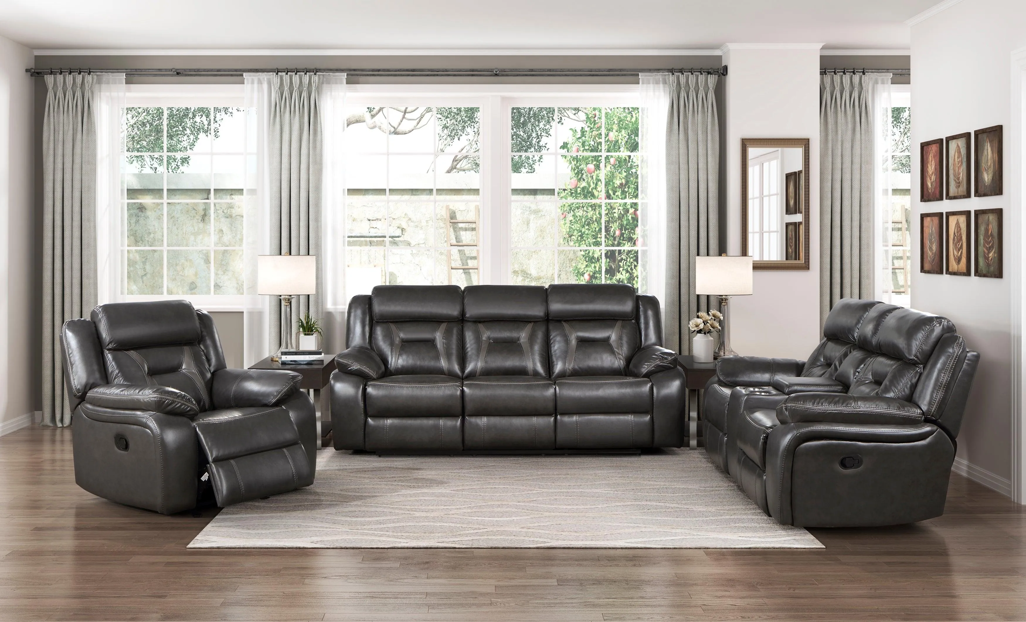 Amite Dark Gray Double Reclining Loveseat with Center Console - Image 8